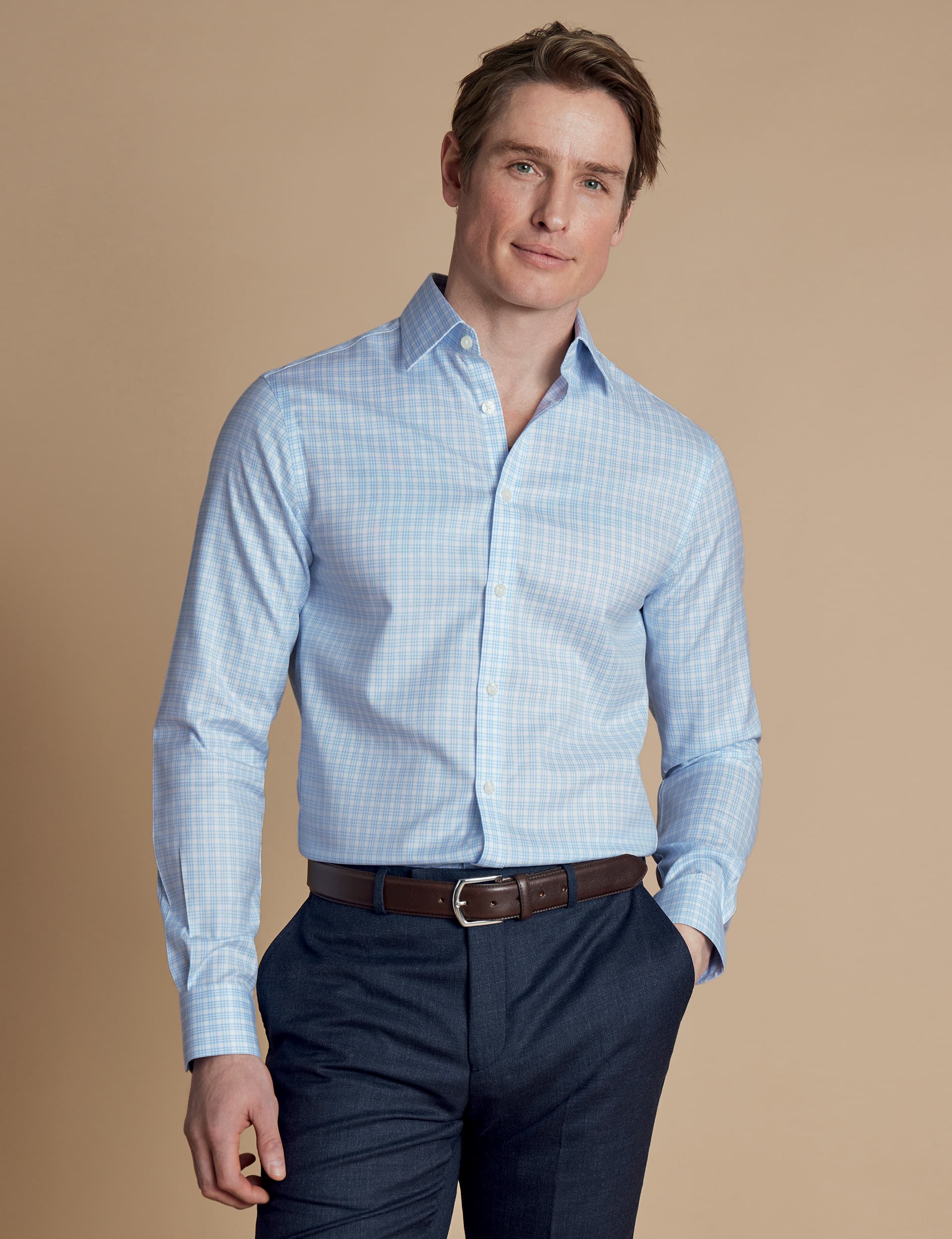 Charles Tyrwhitt Men's Slim Fit Non Iron Pure Cotton Twill Shirt