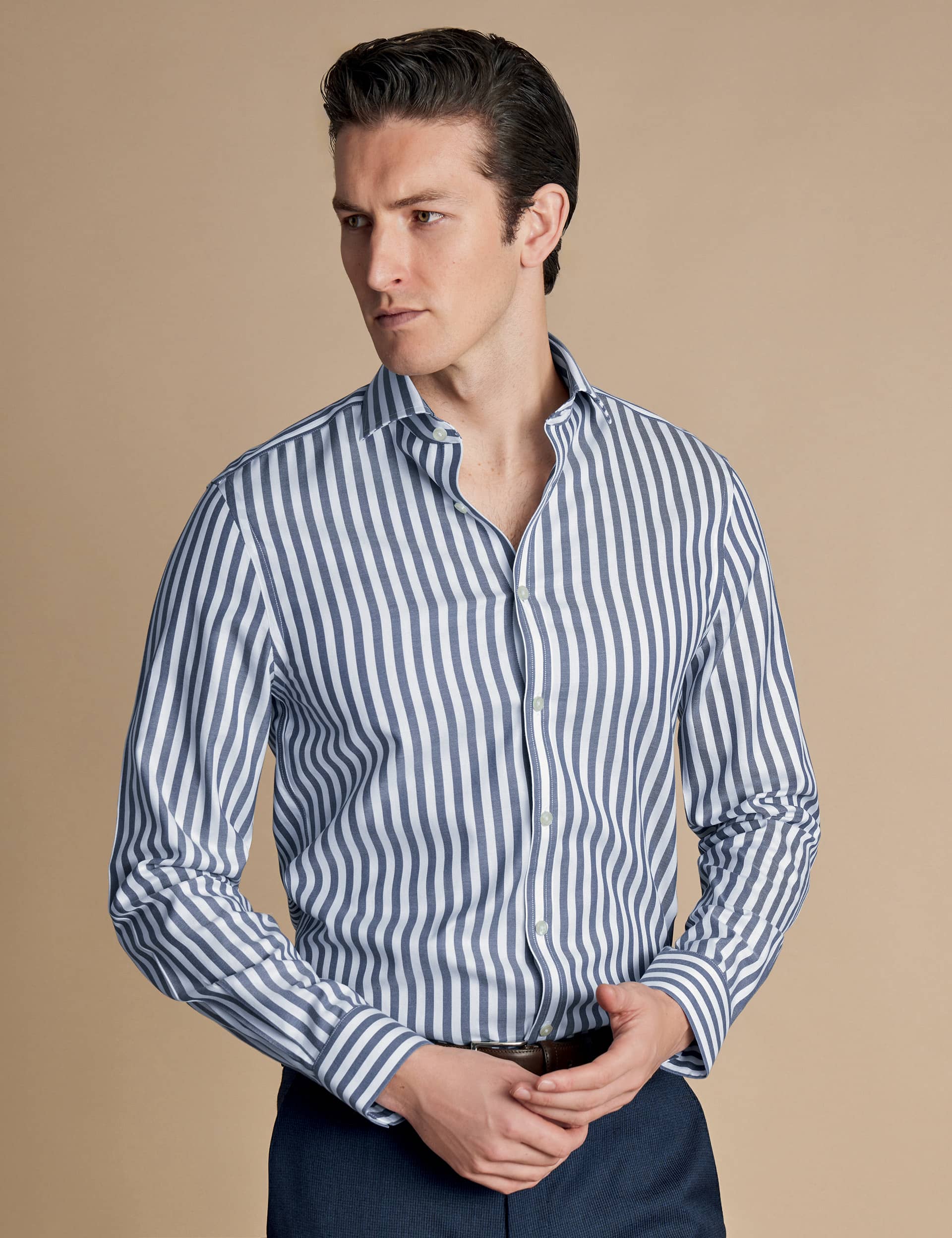 Charles Tyrwhitt Men's Slim Fit Non Iron Pure Cotton Twill Shirt