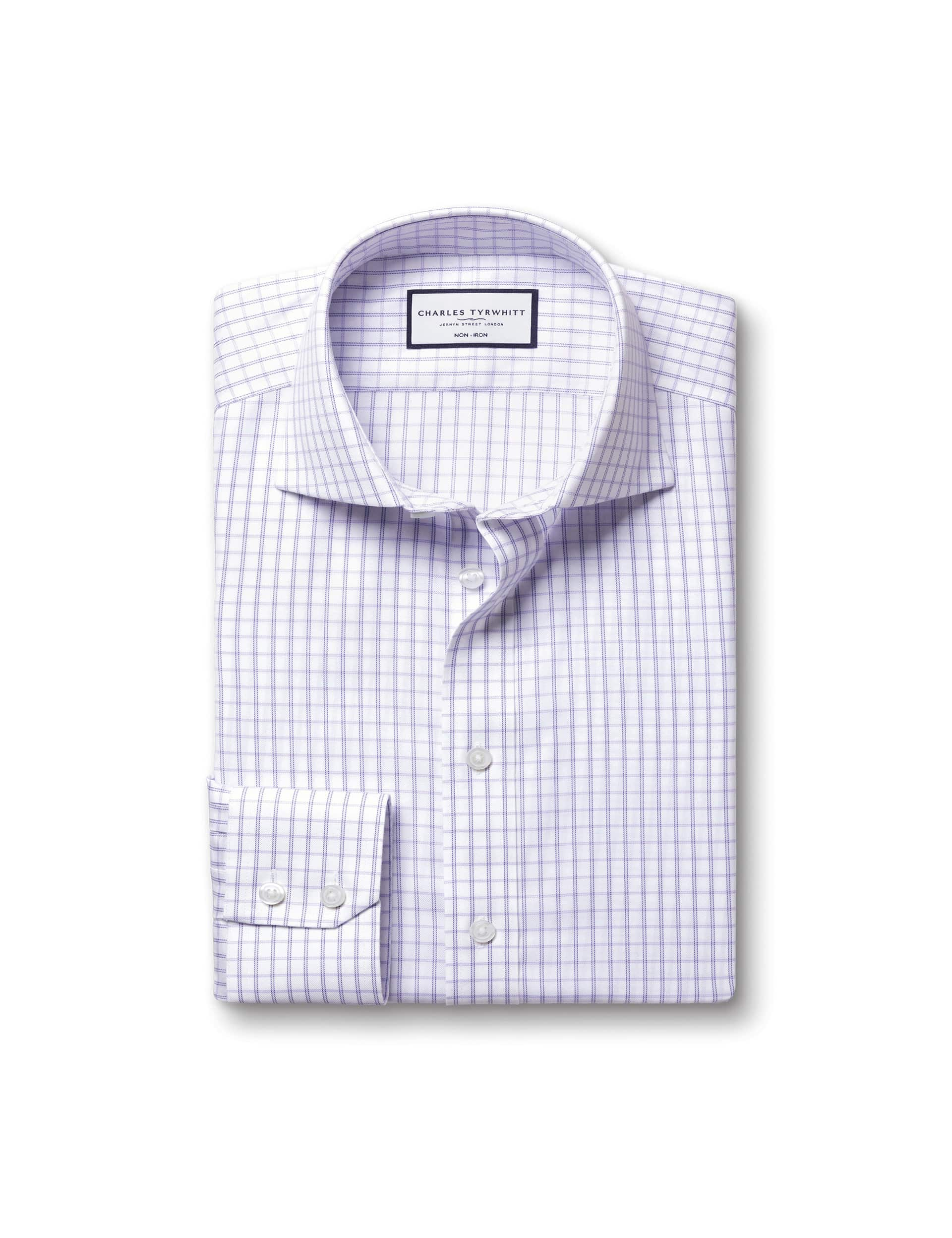 Charles Tyrwhitt Men's Slim Fit Non Iron Pure Cotton Twill Shirt - 16.535 - Purple Mix, Purple Mix,B