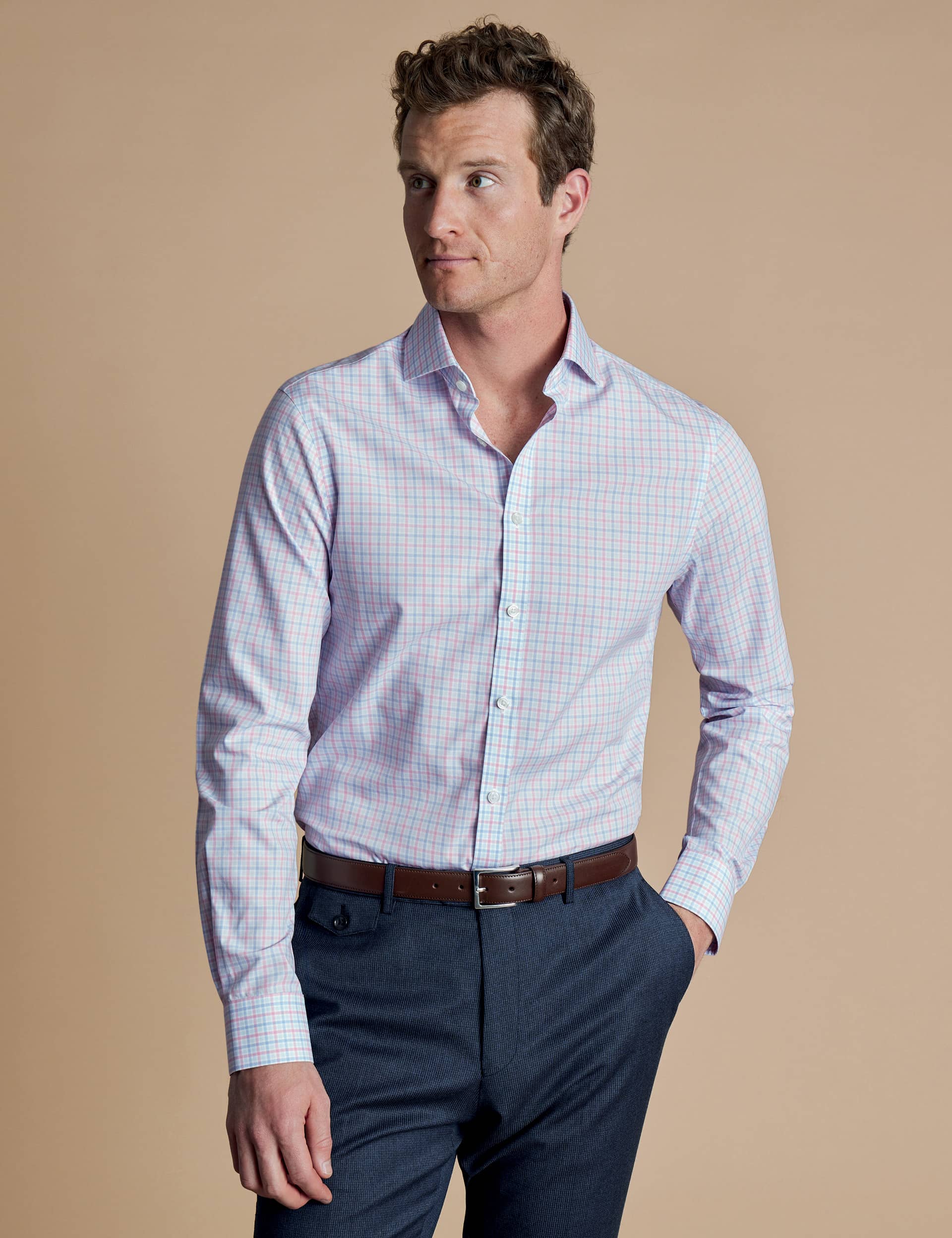 Charles Tyrwhitt Men's Regular Fit Non Iron Pure Cotton Check Shirt