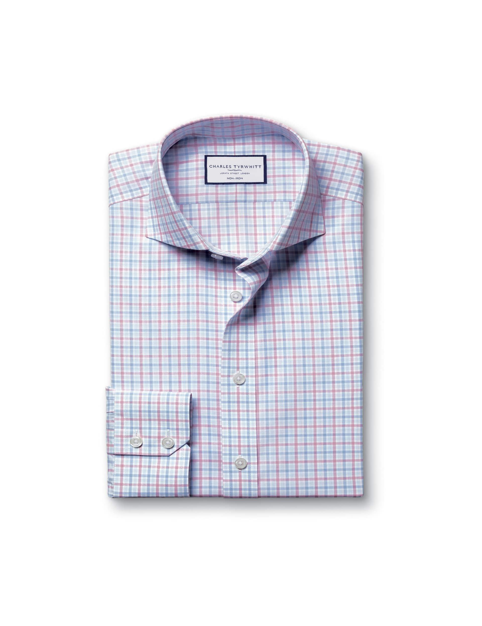 Charles Tyrwhitt Men's Regular Fit Non Iron Pure Cotton Check Shirt - 16.5/35 - Pink Mix, Pink Mix