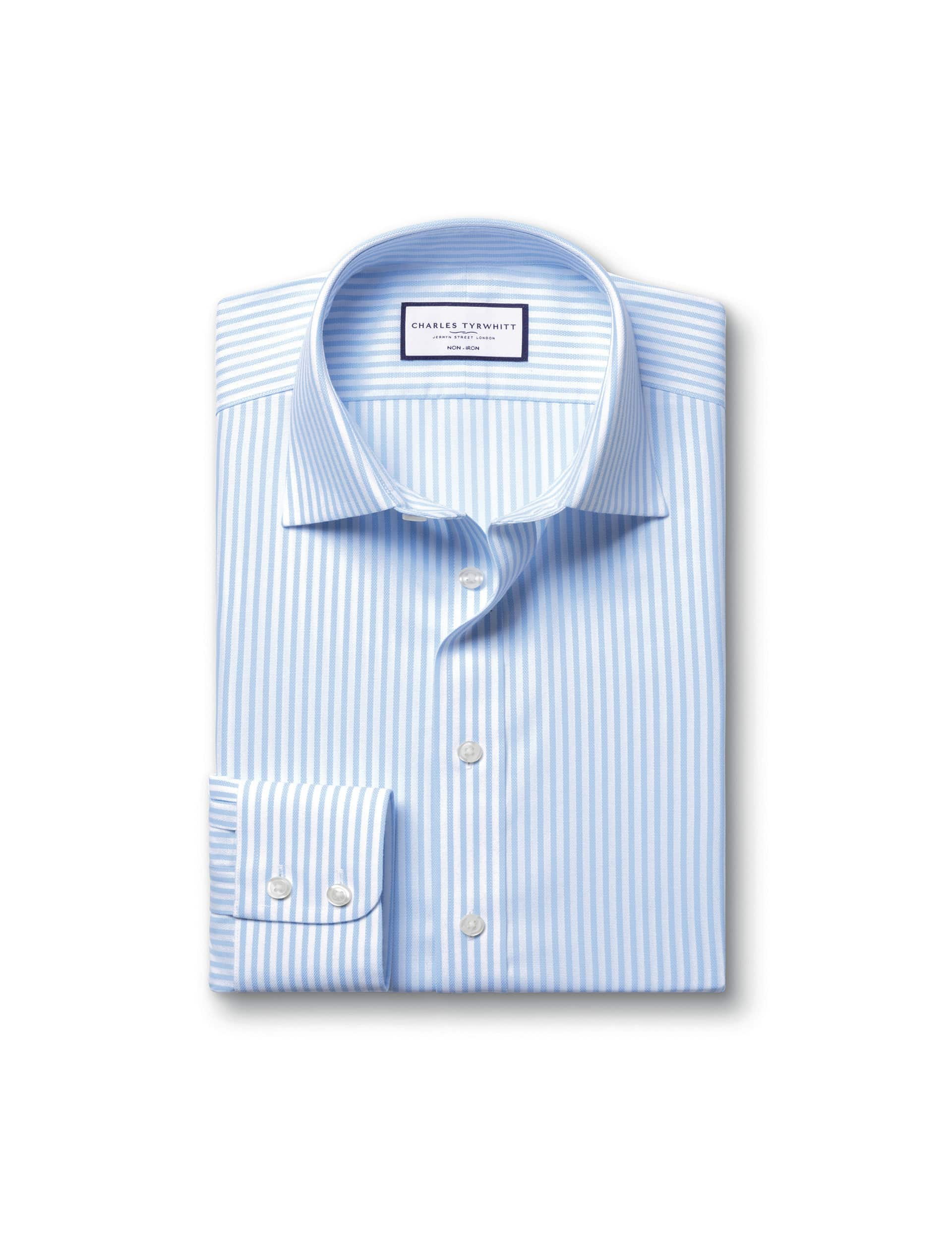 Charles Tyrwhitt Men's Slim Fit Pure Cotton Striped Oxford Shirt - 16.5/35 - Light Blue Mix, Light B