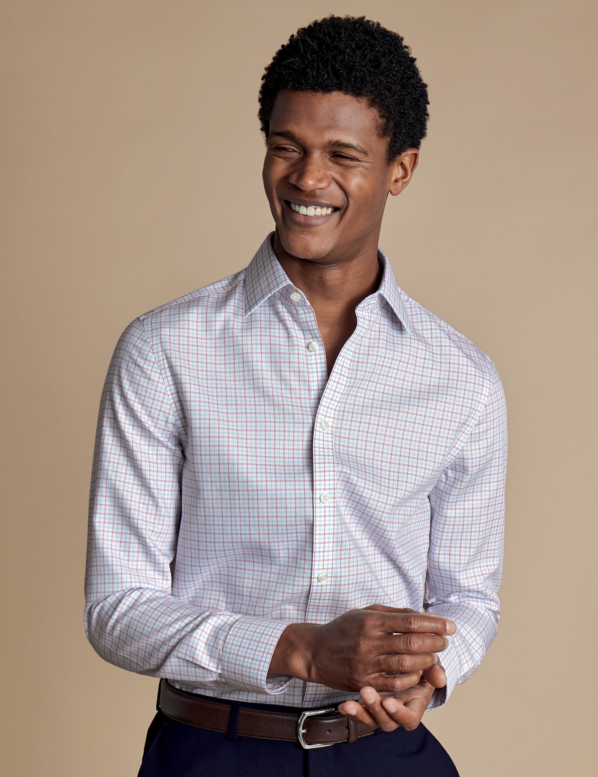 Charles Tyrwhitt Men's Slim Fit Pure Cotton Check Oxford Shirt