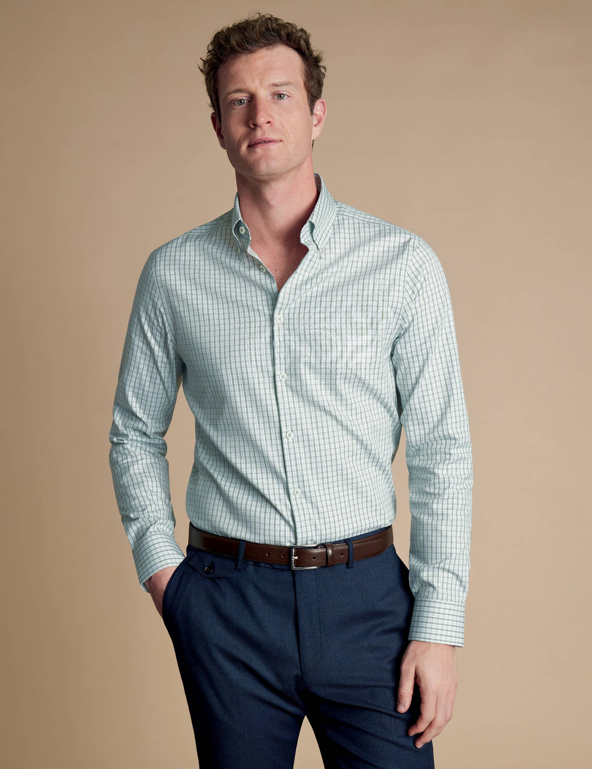 Charles Tyrwhitt Men's Slim Fit Pure Cotton Check Oxford Shirt