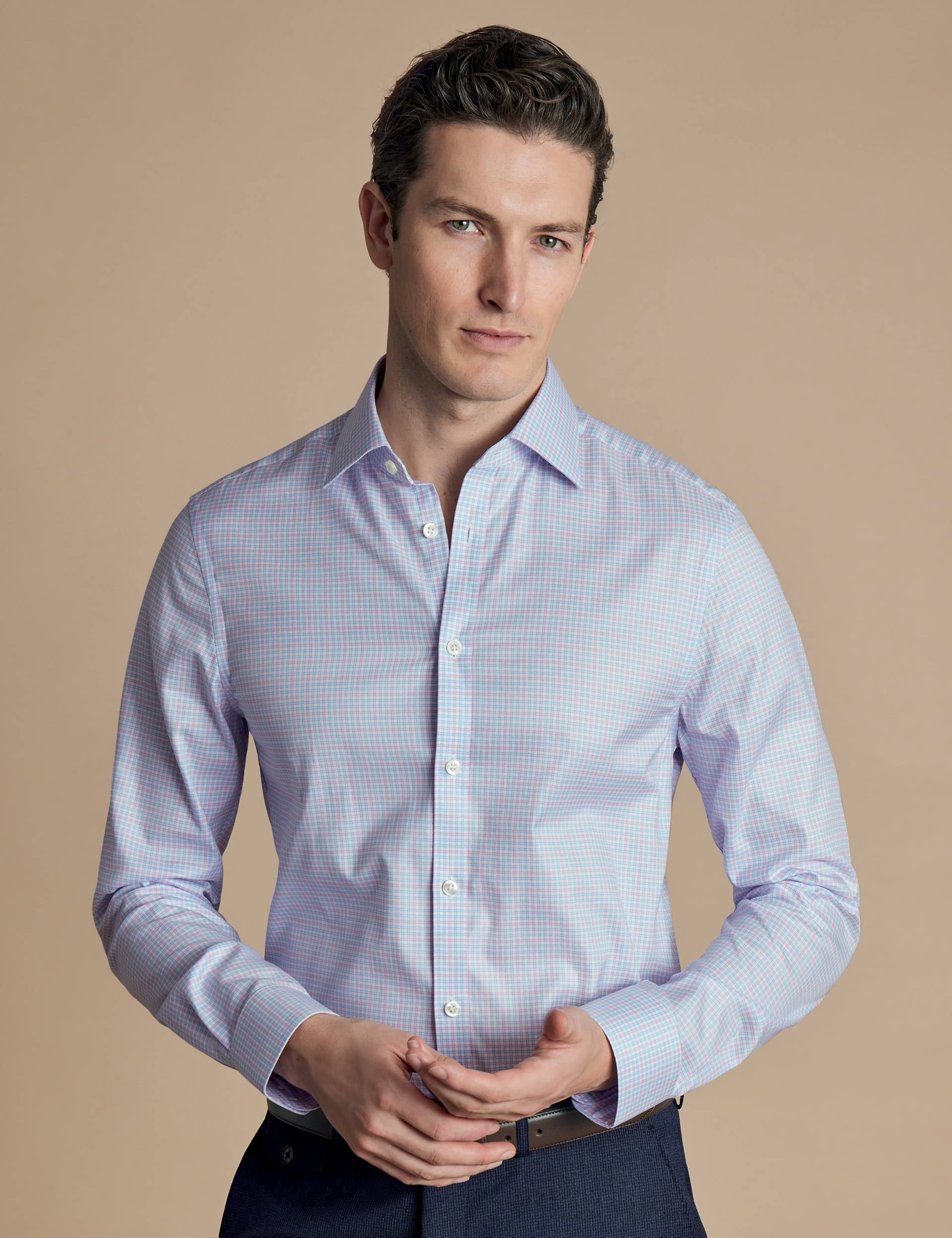 Charles Tyrwhitt Men's Slim Fit Egyptian Cotton Checked Shirt