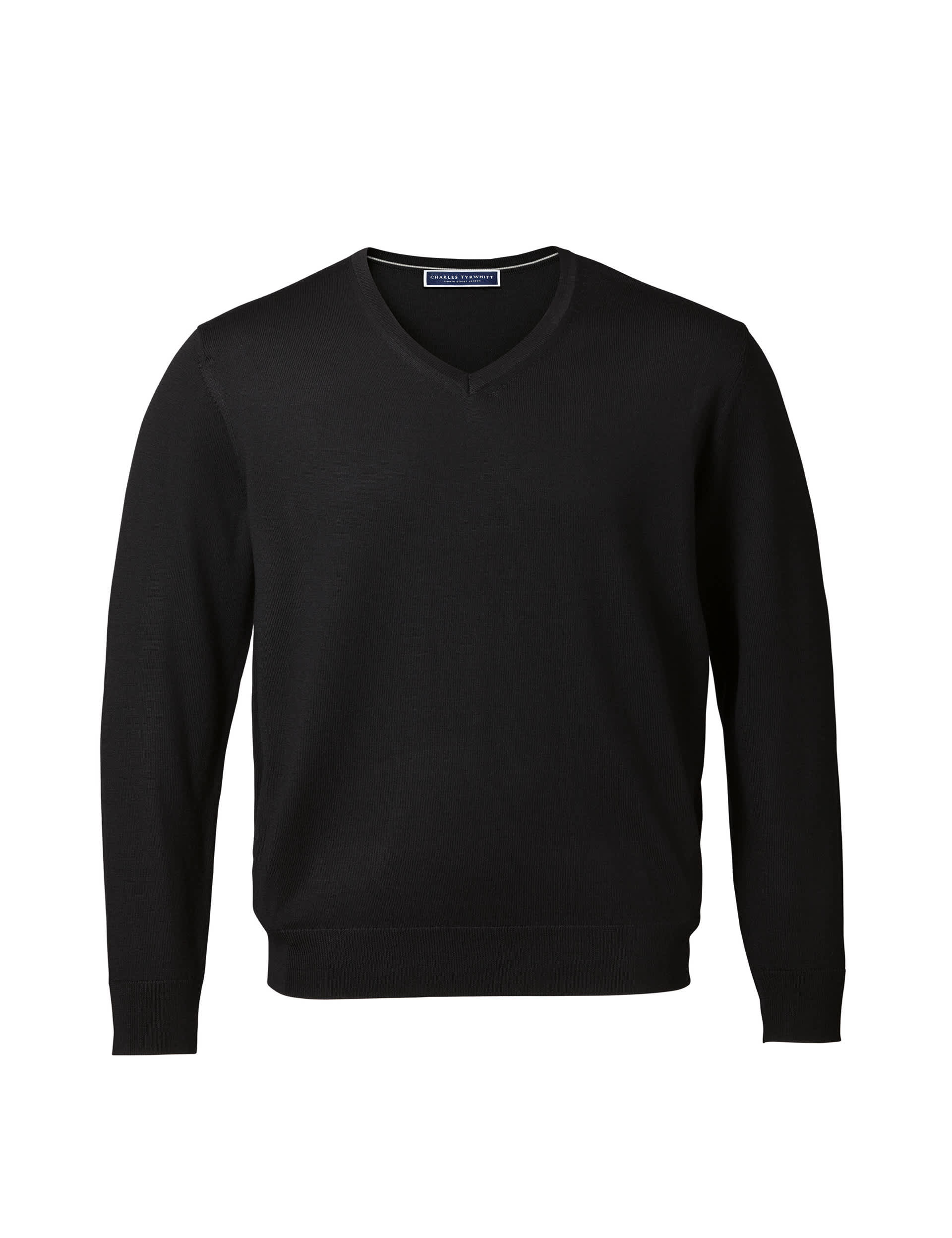 Charles Tyrwhitt Men's Pure Wool V-Neck Jumper - Black, Mocha,Black,Aqua