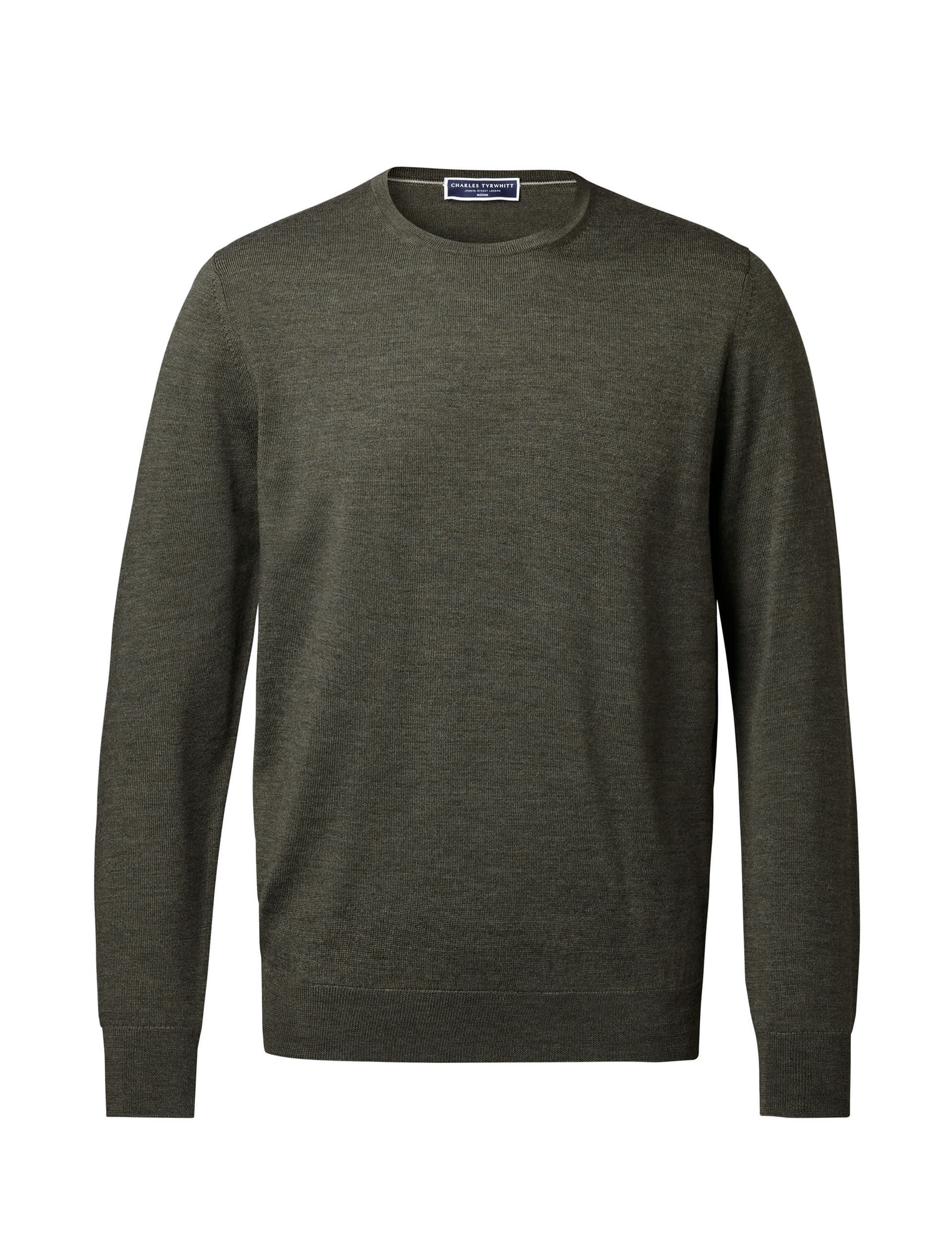 Charles Tyrwhitt Men's Pure Merino Wool Crew Neck Jumper - Olive, Olive