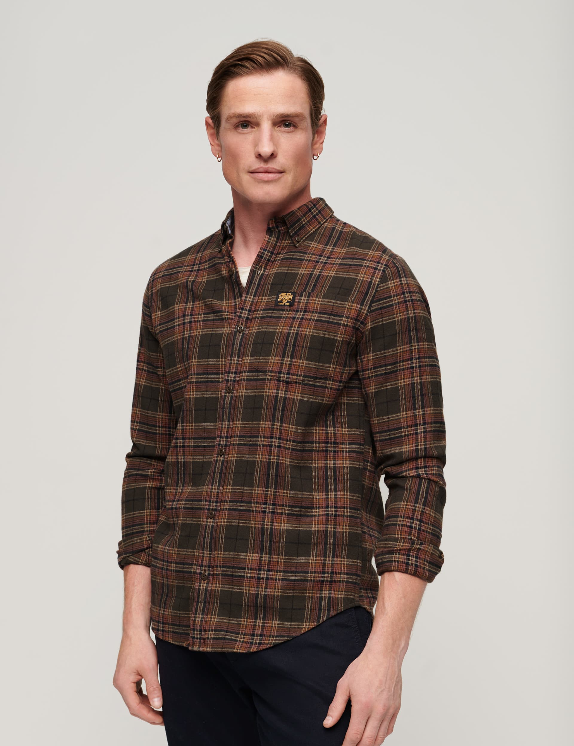 Superdry Men's Organic Cotton Check Flannel Shirt - Green, Green,Blue,Black,Orange