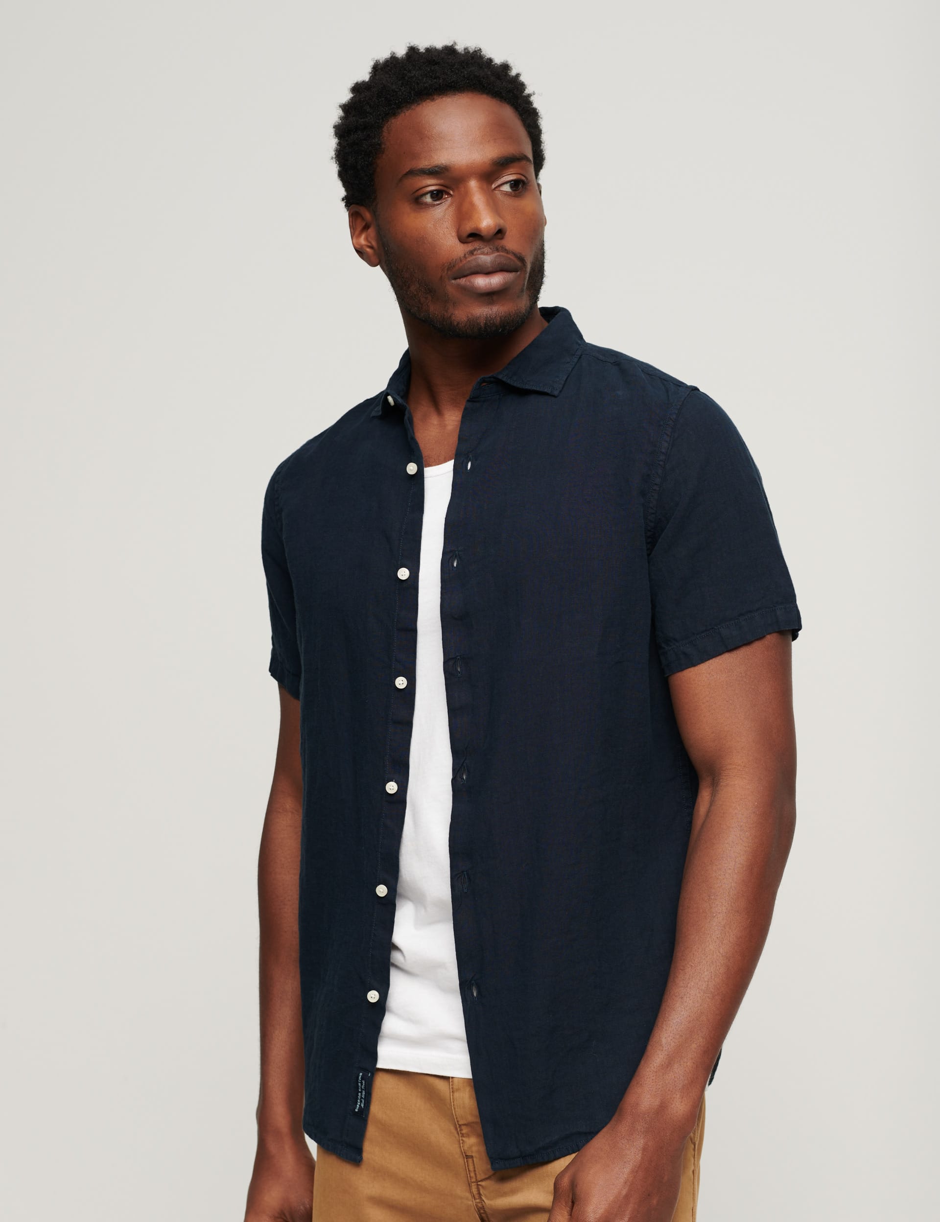 Superdry Men's Slim Fit Pure Linen Shirt - Dark Navy, Dark Navy