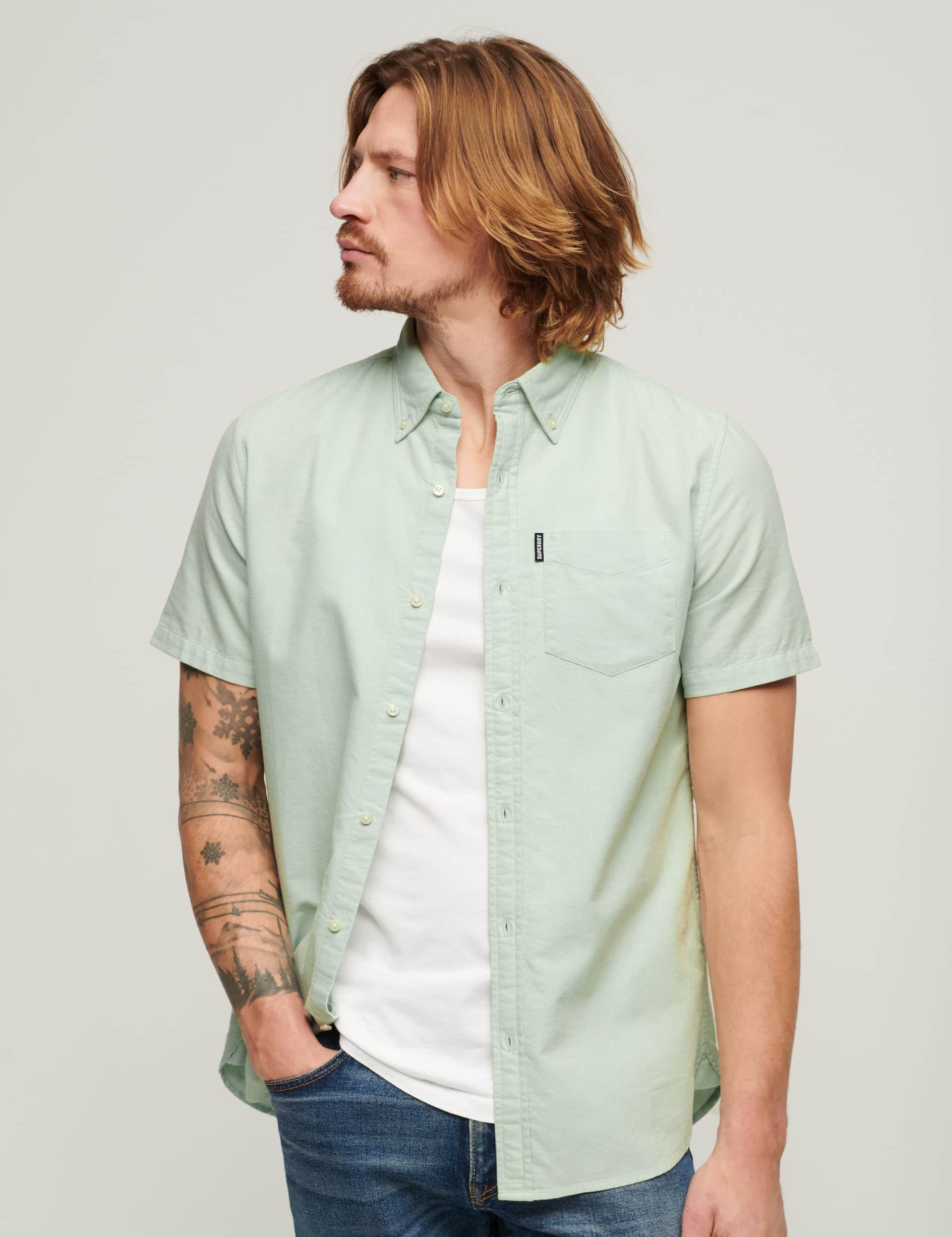 Superdry Men's Pure Cotton Oxford Shirt - M - Green, Green