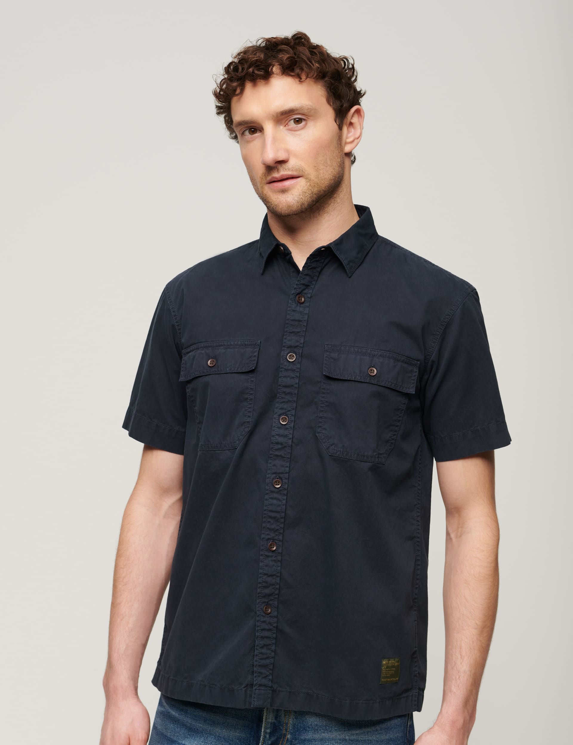 Superdry Men's Pure Cotton Overshirt - L - Navy, Tan,Navy