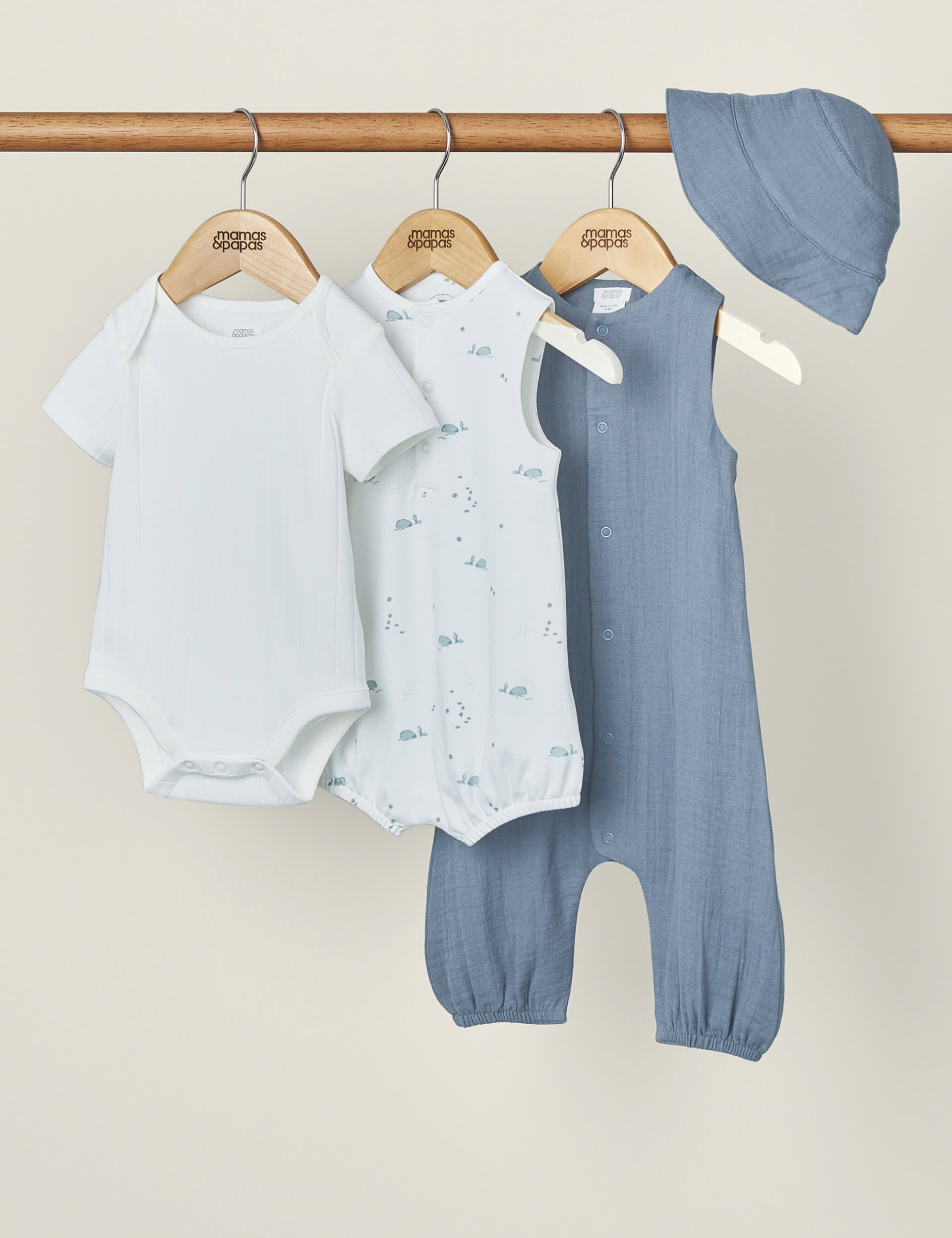 Mamas & Papas Newborn Boys 4pc Pure Cotton Whale Starter Set (7lbs-9 Mths) - UT1M - Blue, Blue