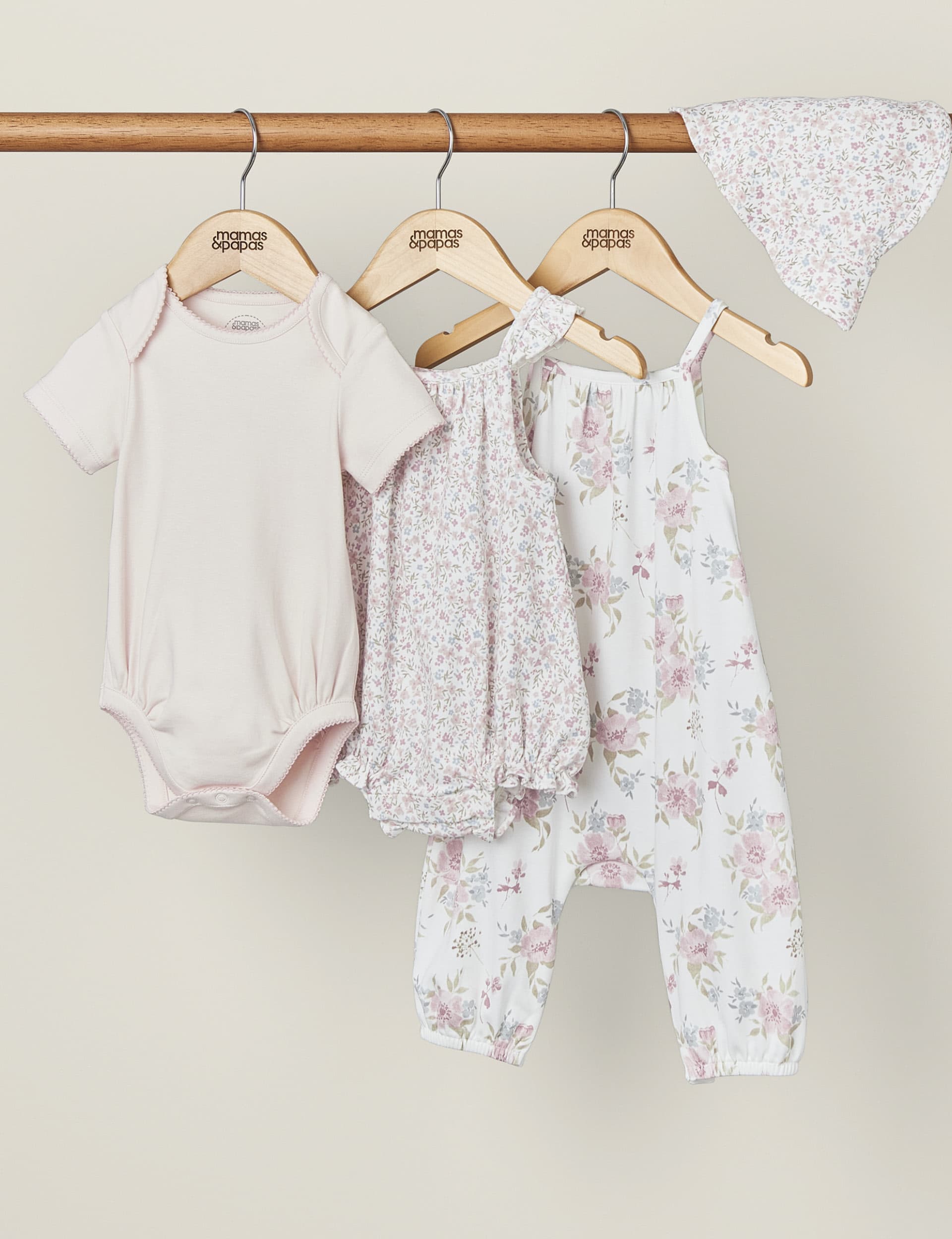 Mamas & Papas Girls 4pc Pure Cotton Floral Starter Set (0-9 Mths) - UT1M - Pink, Pink