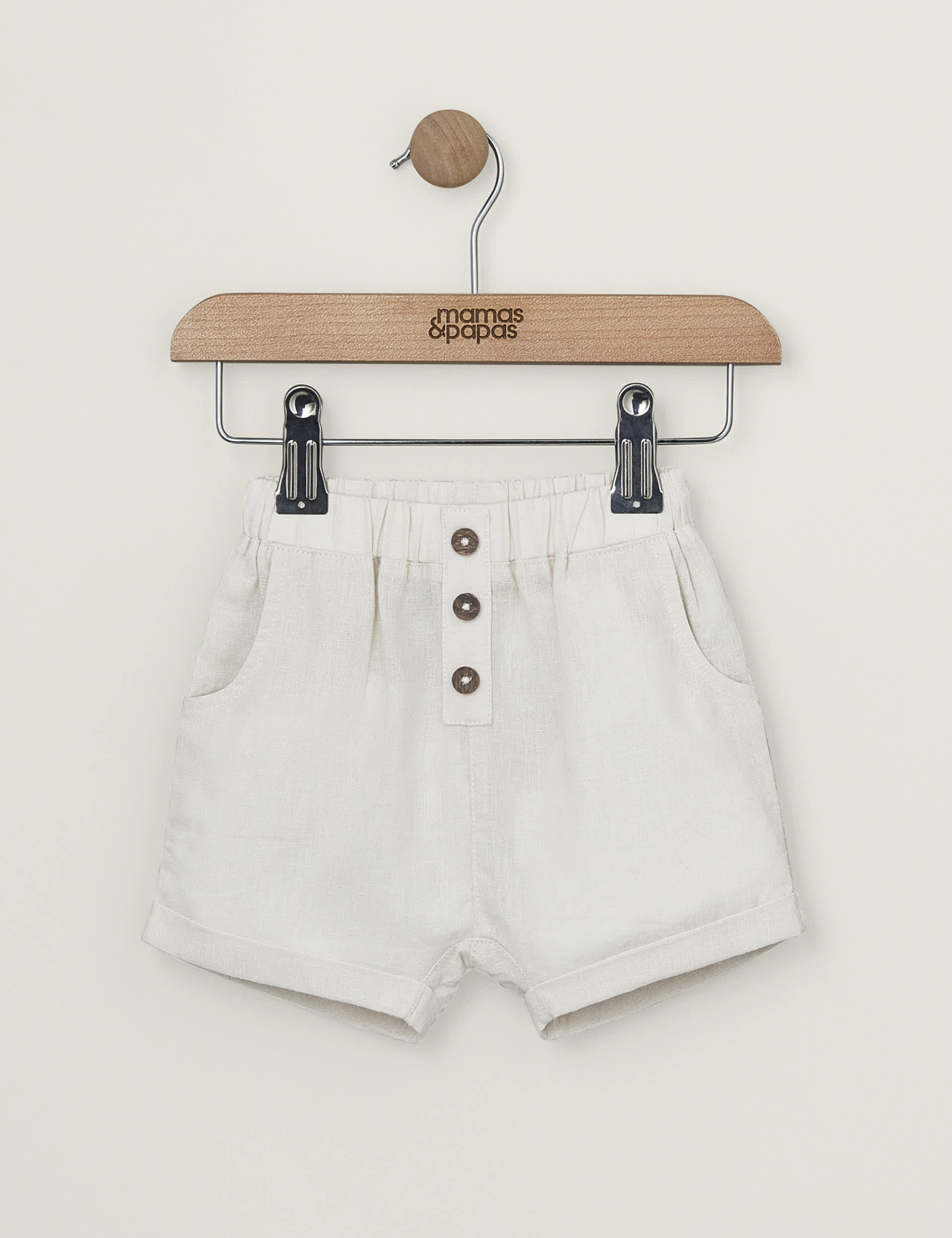 Mamas & Papas Boys Linen Rich Shorts (0-3 Yrs) - 3-6 M - Beige, Beige