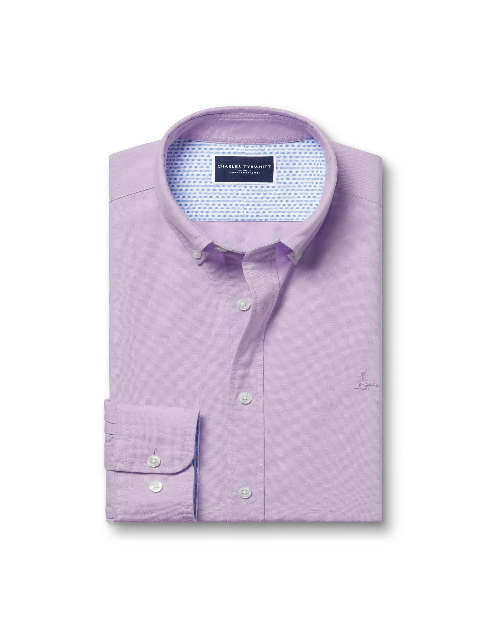 Charles Tyrwhitt Men's Slim Fit Pure Cotton Washed Oxford Shirt - Lilac, Ocean,Burgundy,Lilac,Light 