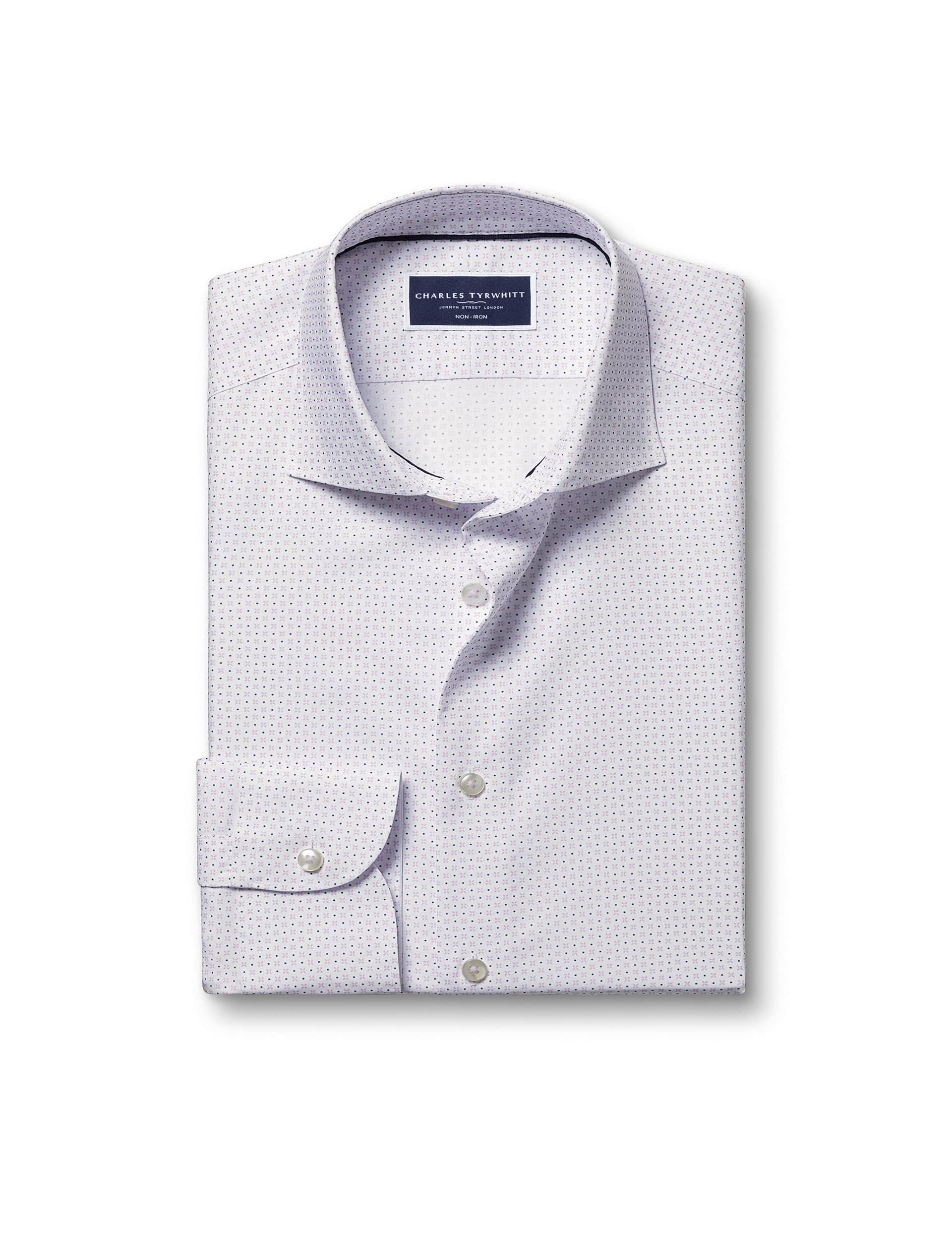 Charles Tyrwhitt Men's Regular Fit Non Iron Pure Cotton Shirt - M - White Mix, White Mix,French Navy