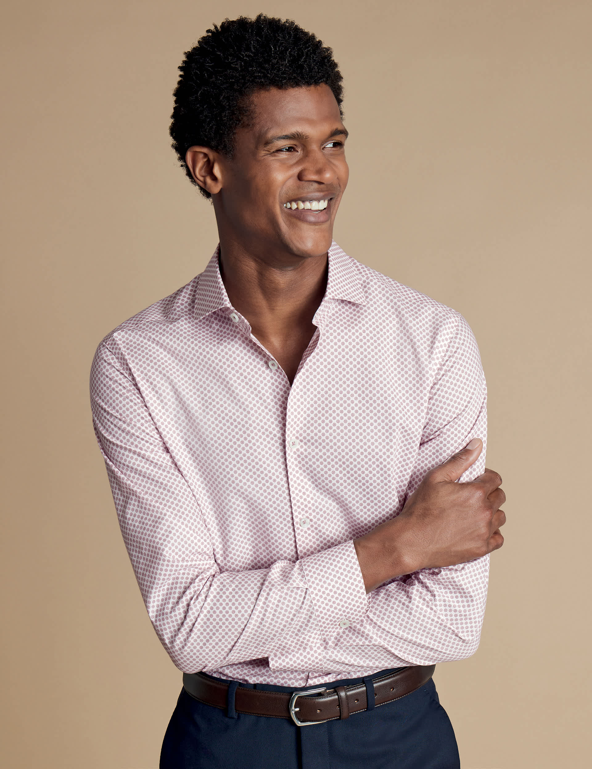 Charles Tyrwhitt Men's Regular Fit Non Iron Pure Cotton Printed Shirt
