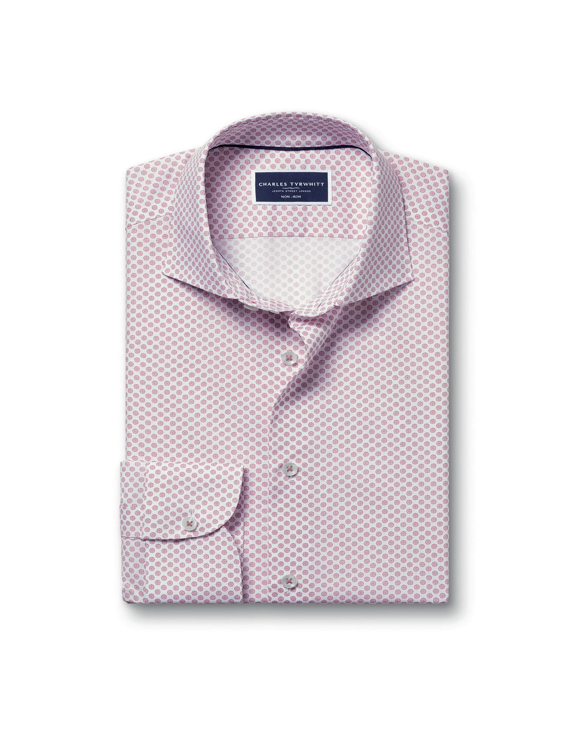 Charles Tyrwhitt Men's Regular Fit Non Iron Pure Cotton Printed Shirt - M - Pink Mix, Pink Mix