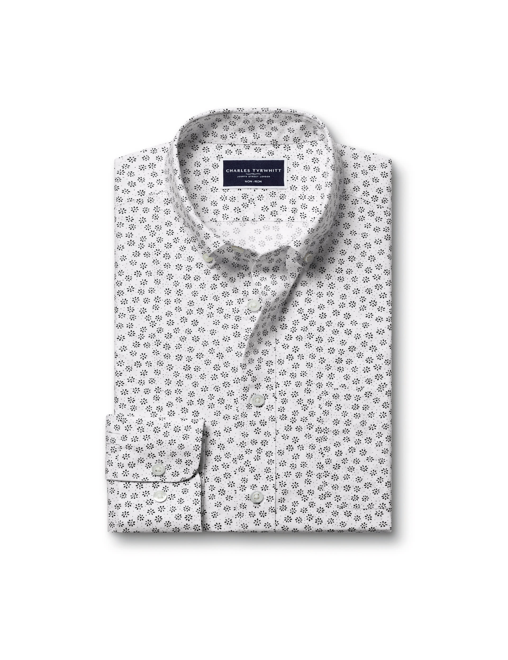 Charles Tyrwhitt Men's Non Iron Slim Fit Pure Cotton Floral Shirt - White Mix, White Mix