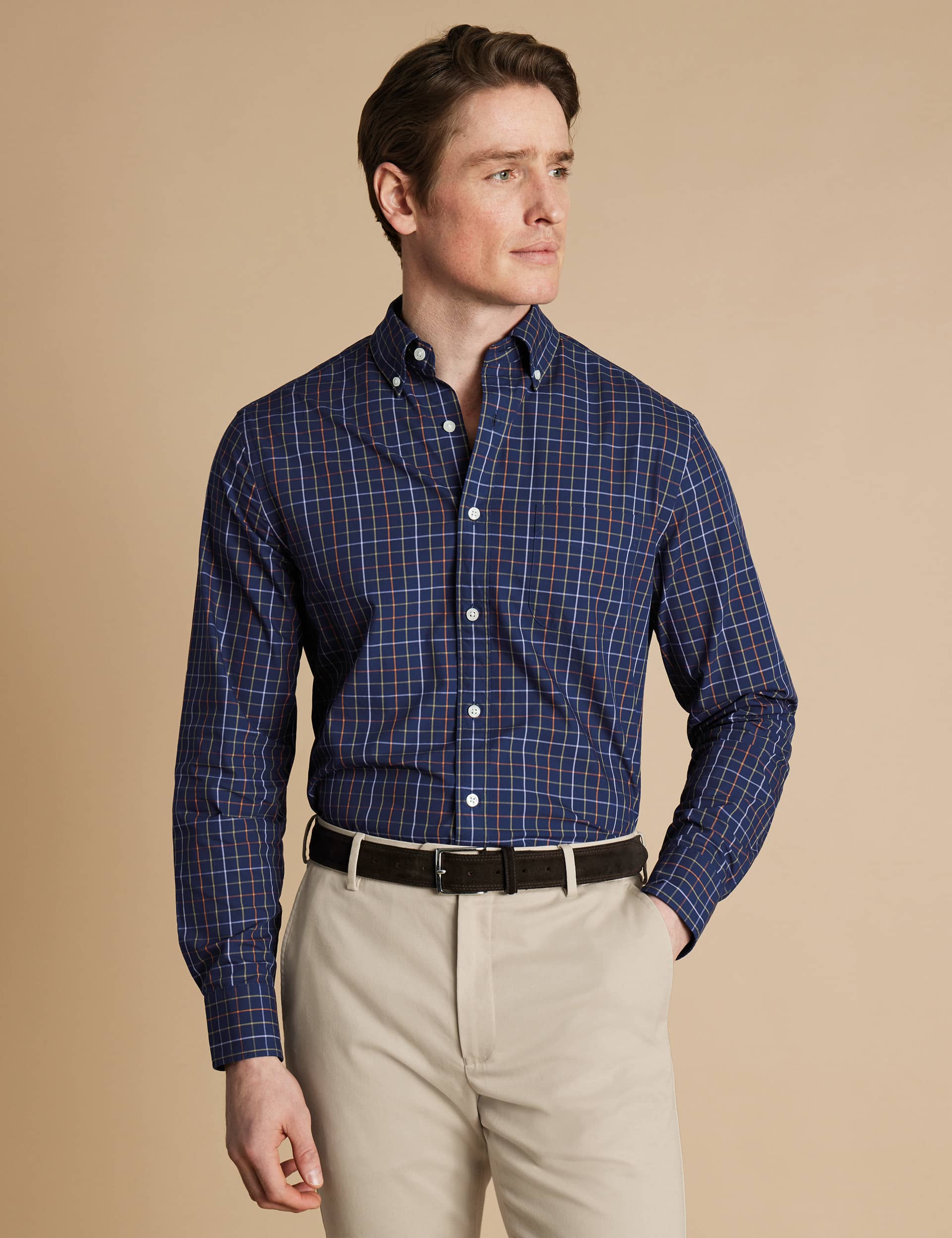 Charles Tyrwhitt Men's Non Iron Pure Cotton Stretch Checked Shirt