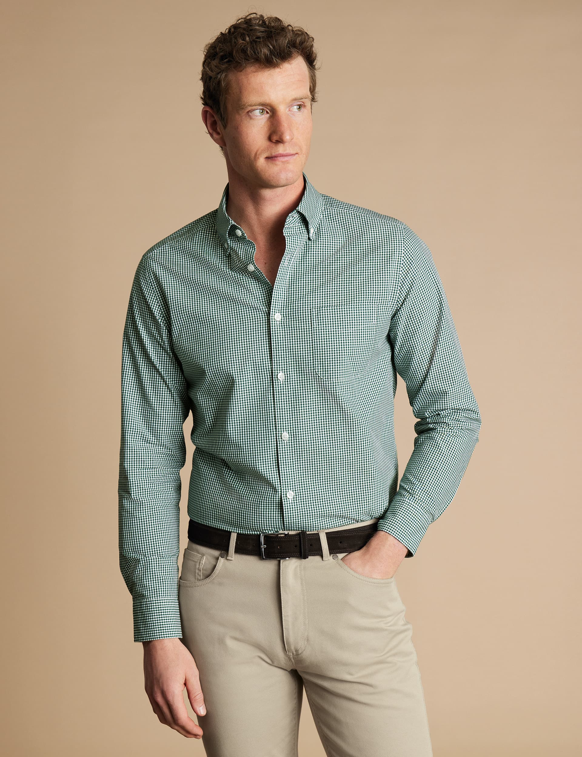 Charles Tyrwhitt Men's Non Iron Regular Fit Pure Cotton Check Shirt