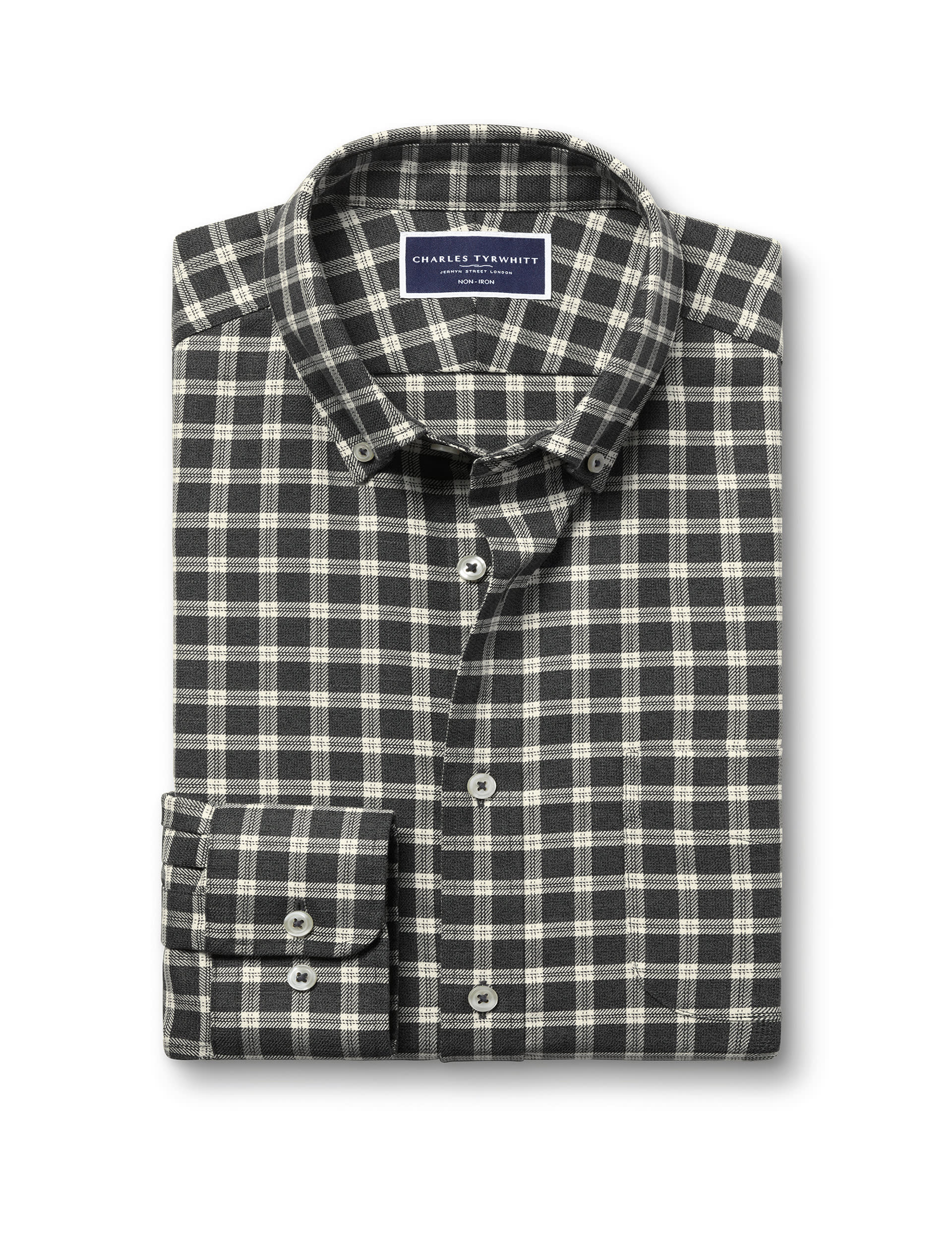 Charles Tyrwhitt Men's Slim Fit Non Iron Pure Cotton Check Shirt - Grey Mix, Grey Mix