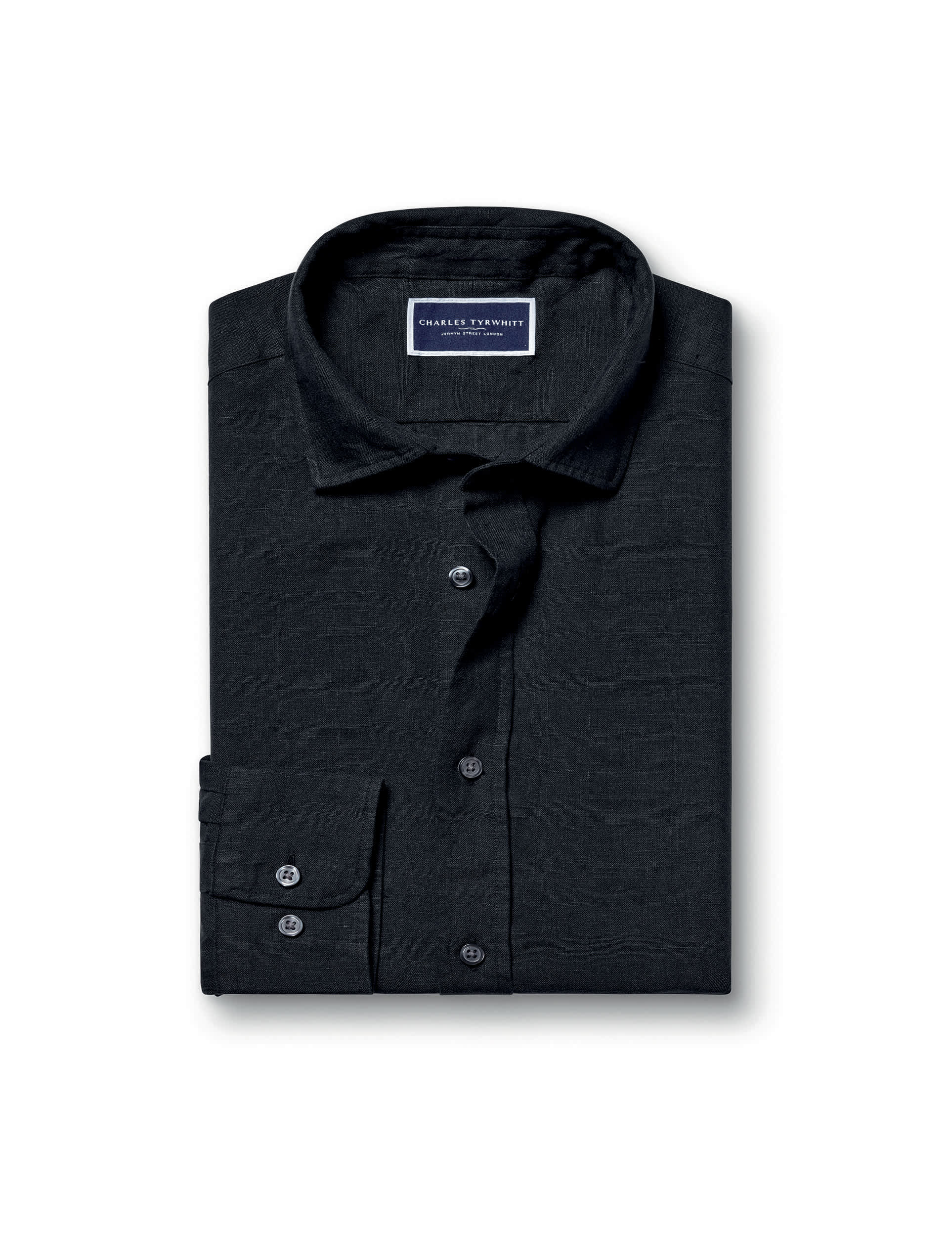 Charles Tyrwhitt Men's QT Slim Fit Pure Linen Shirt - Black, Black