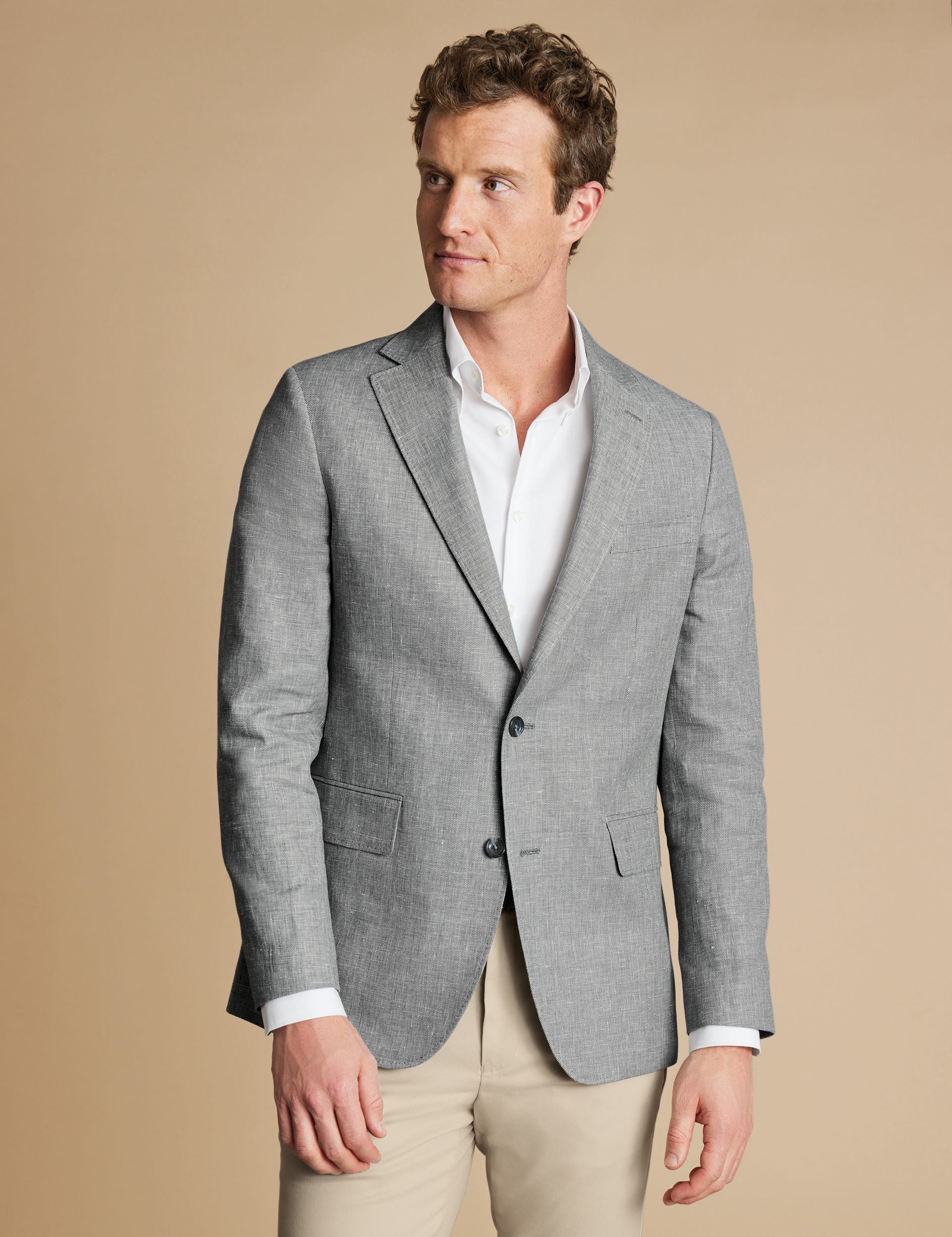 Charles Tyrwhitt Men's Slim Fit Linen Blend Blazer - 46REG - Dark Grey, Dark Grey