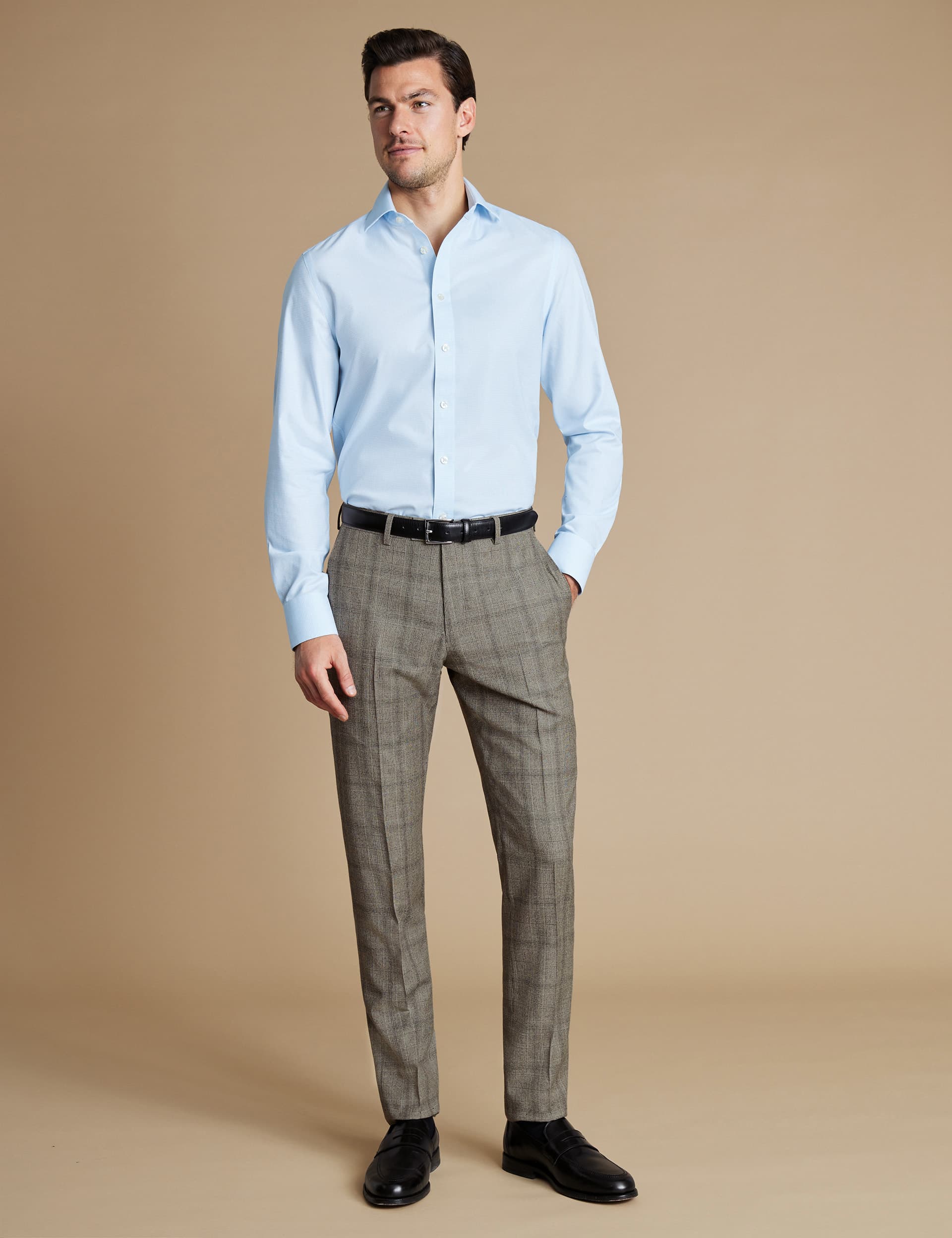 Charles Tyrwhitt Men's Slim Fit Pure Wool Checked Suit Trousers