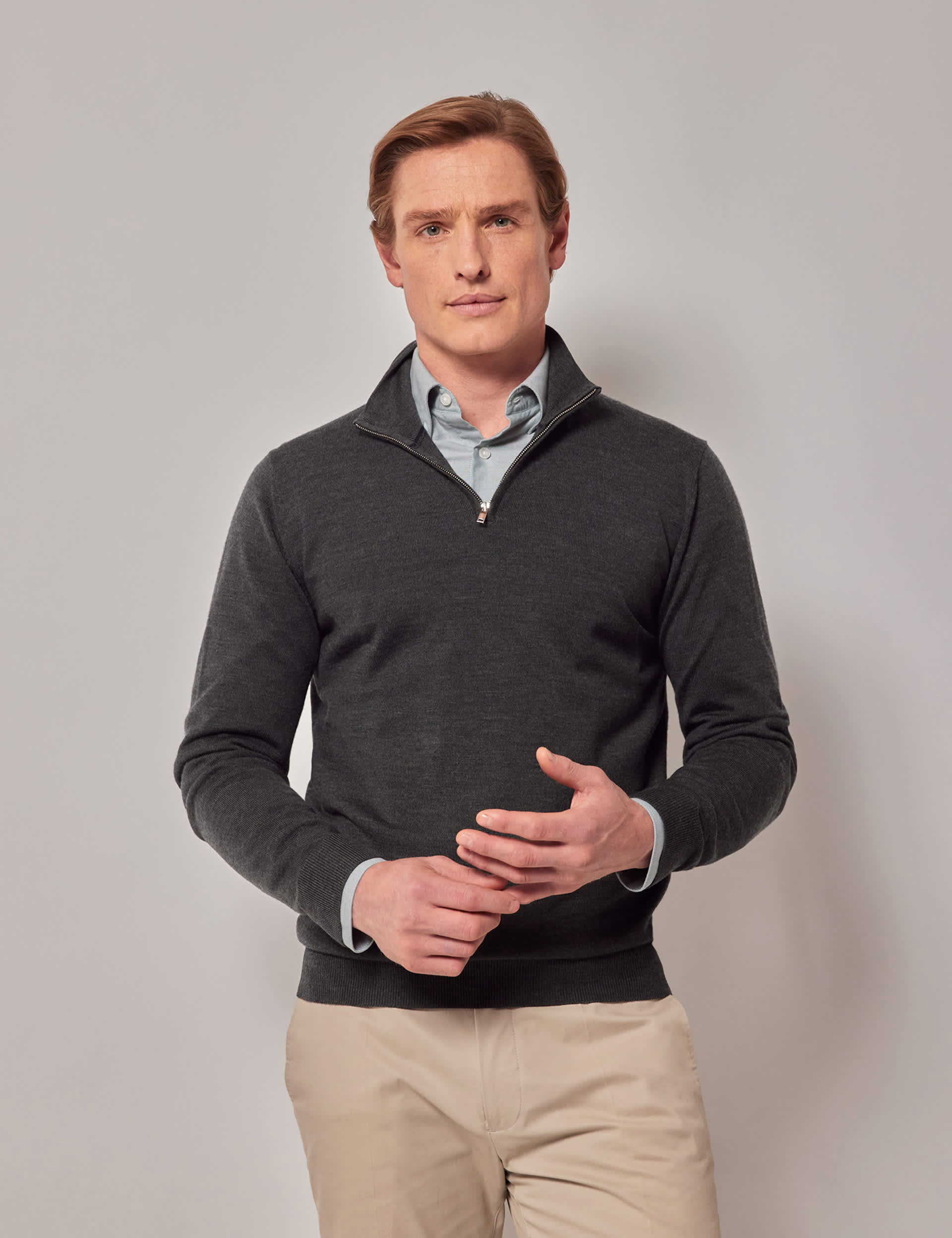 Hawes & Curtis Men's Pure Wool Half Zip Jumper - Green, Navy,Claret,Dark Blue,Black,Grey,Green,Neutr