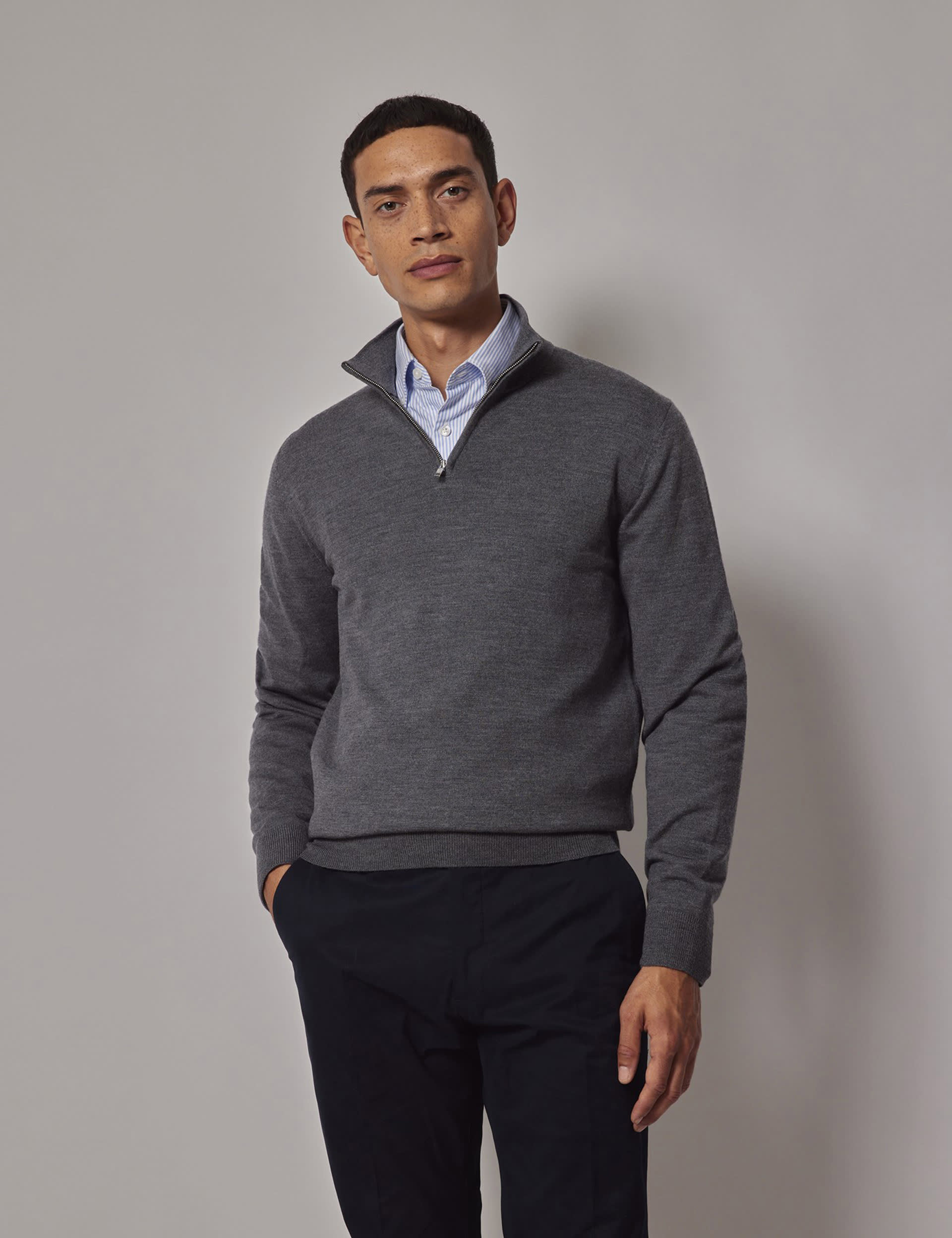 Hawes & Curtis Men's Pure Wool Half Zip Jumper - XXL - Grey, Black,Claret,Dark Blue,Grey,Green,Dark 