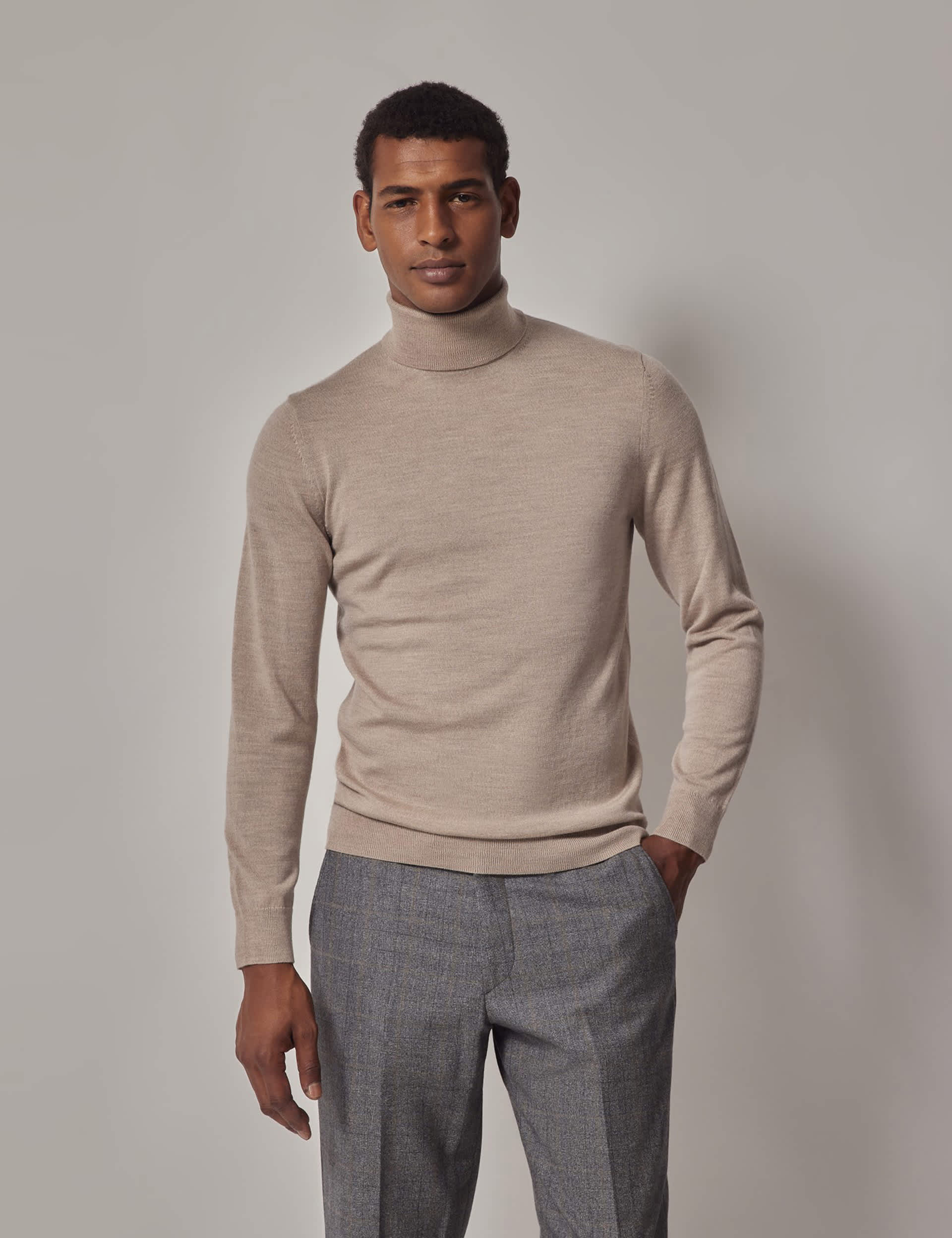 Hawes & Curtis Men's Pure Wool Roll Neck Jumper - Light Beige, Blue,Green,Navy,Neutral,Cream,Claret,