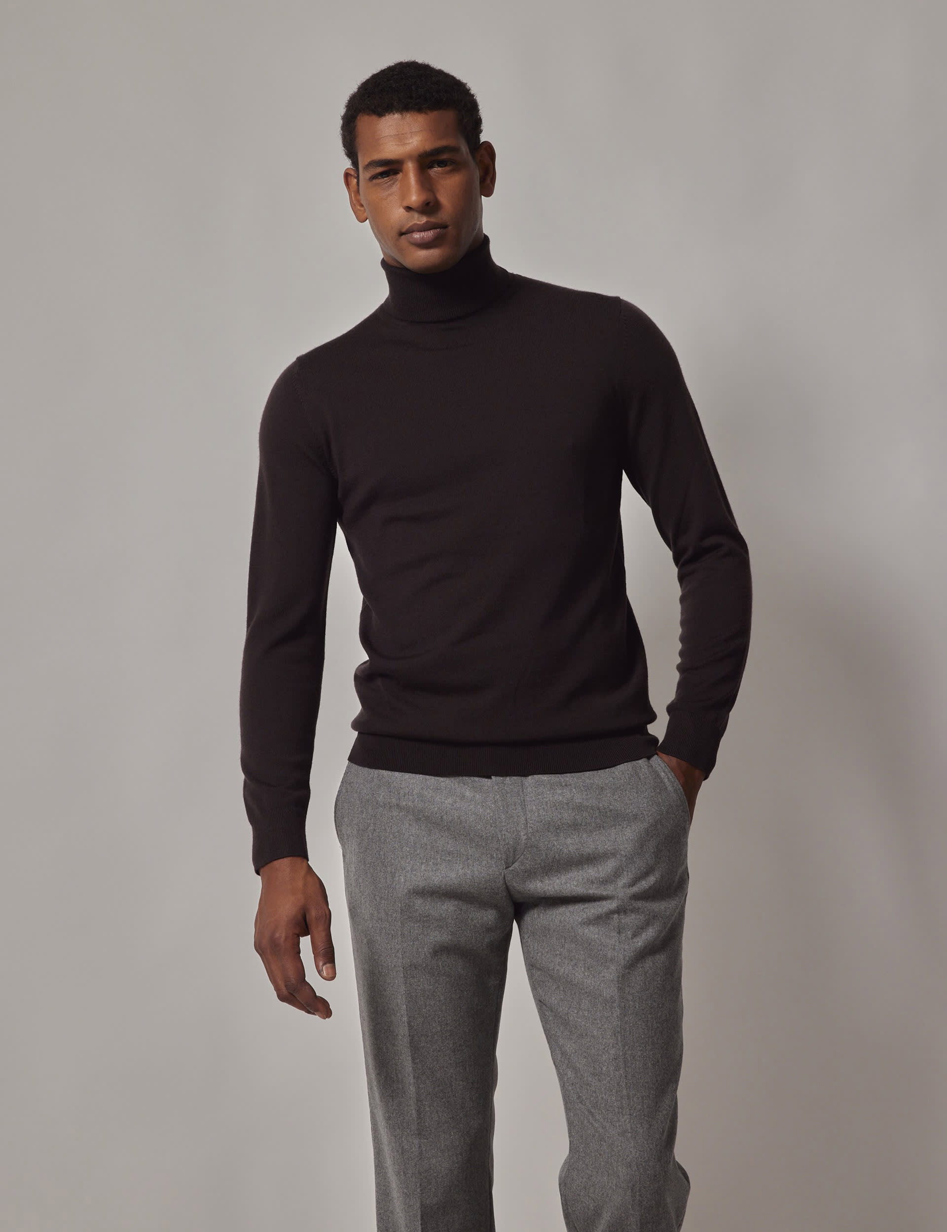 Hawes & Curtis Men's Pure Wool Roll Neck Jumper - Dark Brown, Neutral,Claret,Dark Brown,Blue,Light B