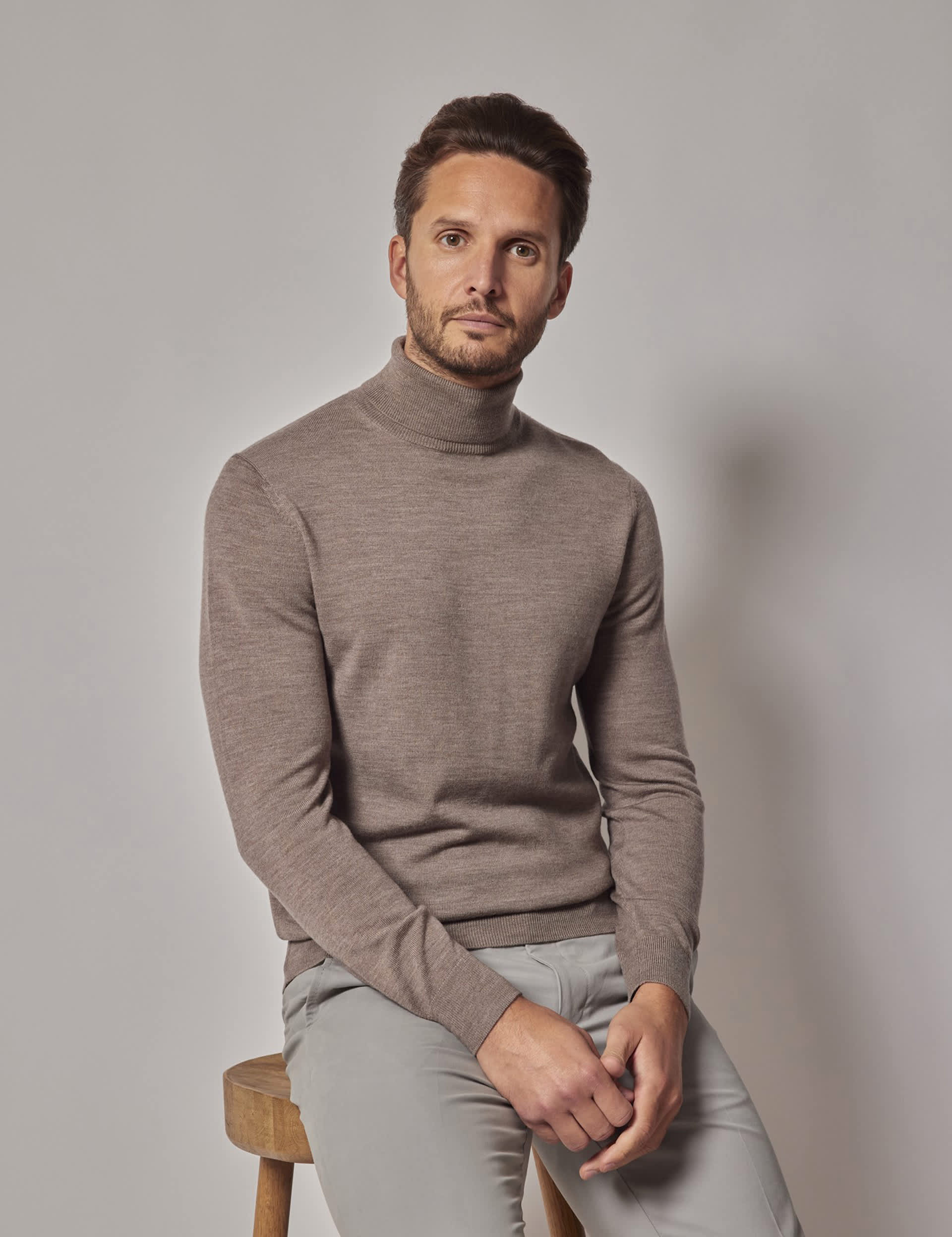 Hawes & Curtis Men's Pure Wool Roll Neck Jumper - XXL - Neutral, Cream,Green,Claret,Blue,Neutral,Nav