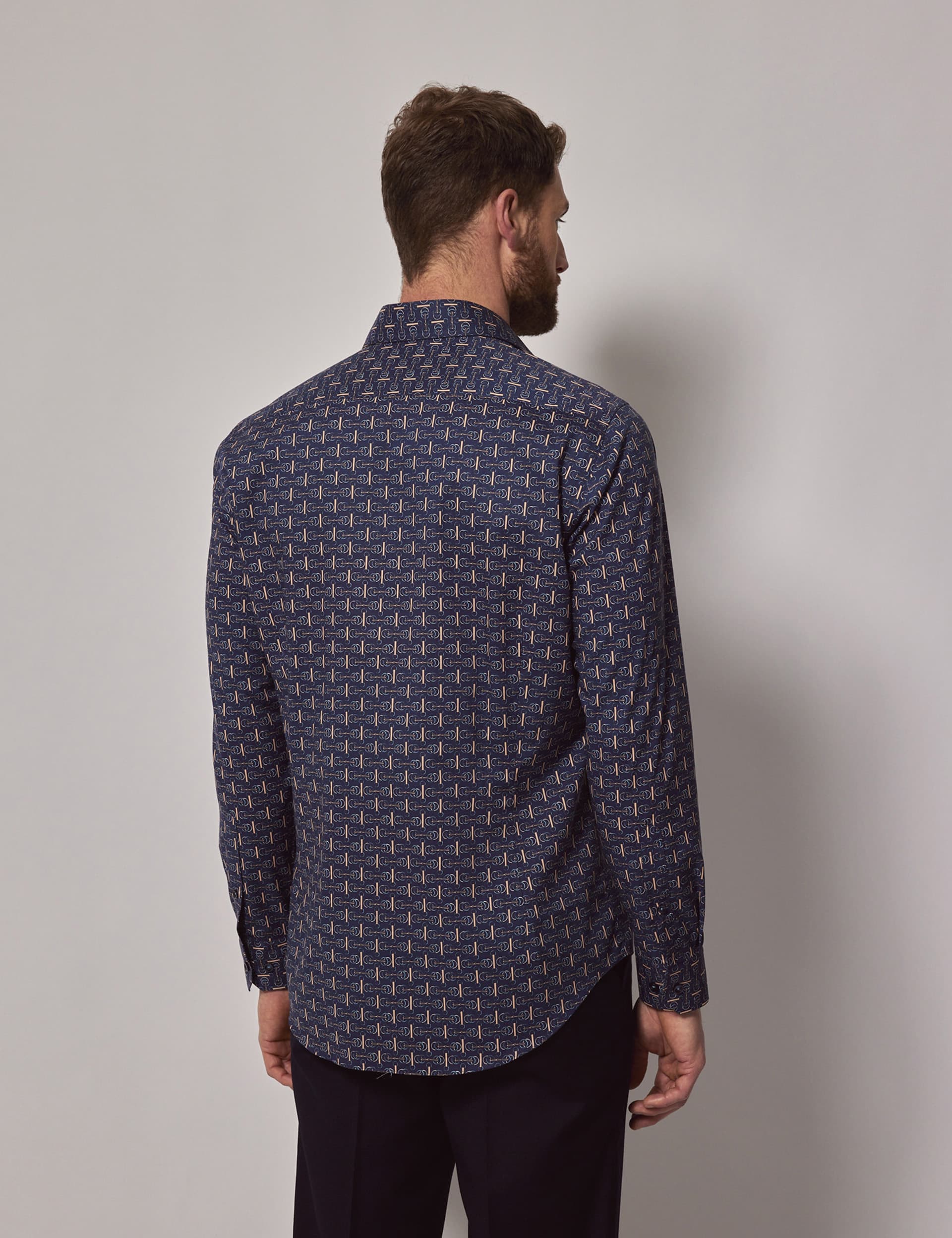 Hawes & Curtis Men's Pure Cotton Geometric Print Shirt - Navy, Navy