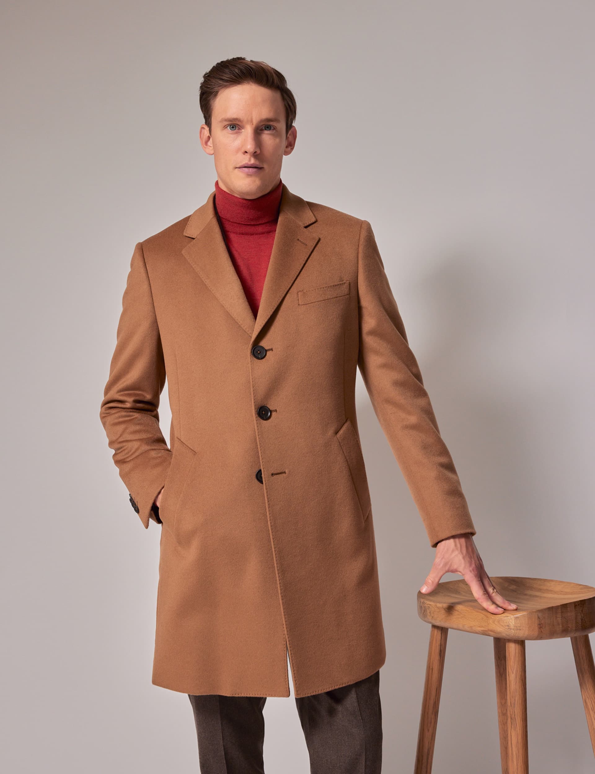 Hawes & Curtis Men's Pure Wool Overcoat - 50REG - Camel, Camel,Black,Navy,Green