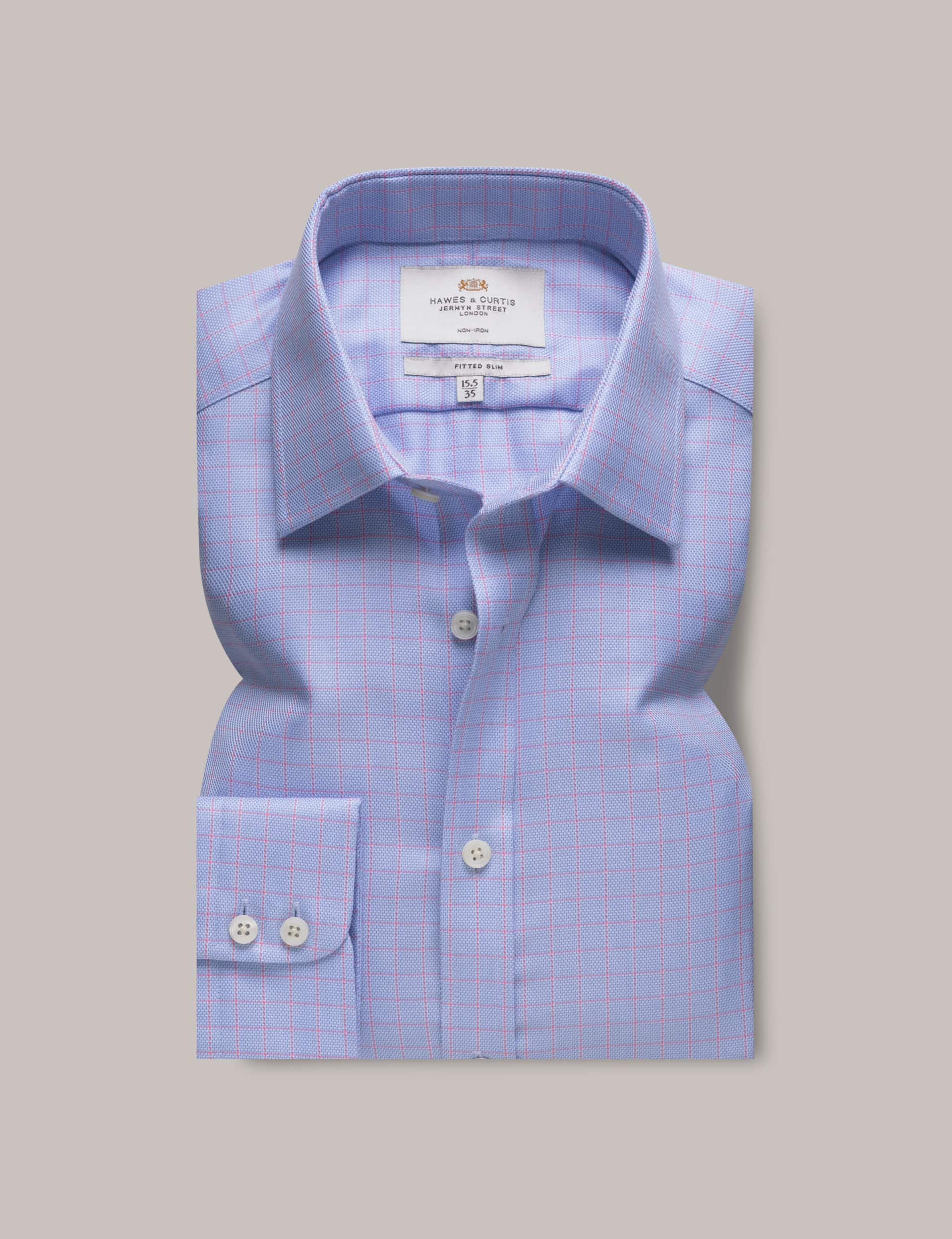 Hawes & Curtis Men's Regular Fit Easy Iron Pure Cotton Shirt - 1634 - Blue Mix, Blue Mix