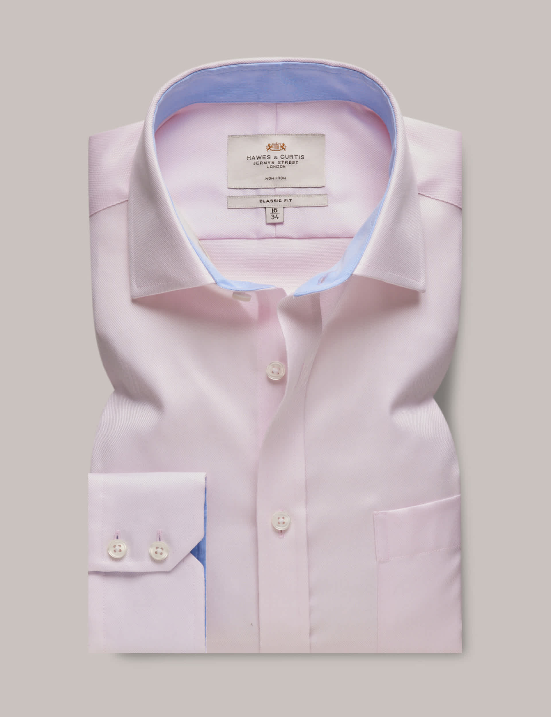 Hawes & Curtis Men's Regular Fit Non Iron Pure Cotton Shirt - 17.536 - Pink, Pink