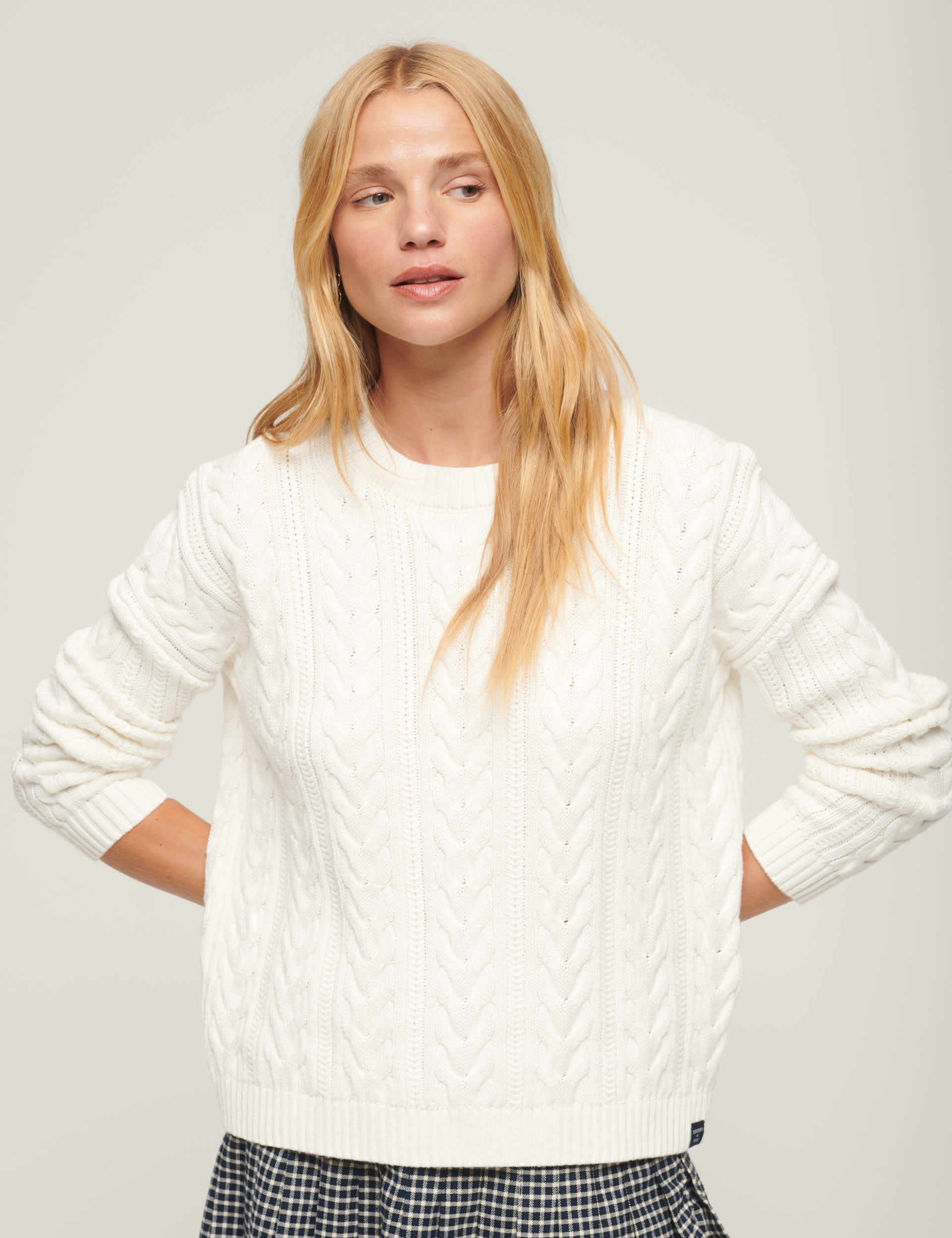 Superdry Women's Pure Cotton Cable Knit Relaxed Jumper - 14 - White, White