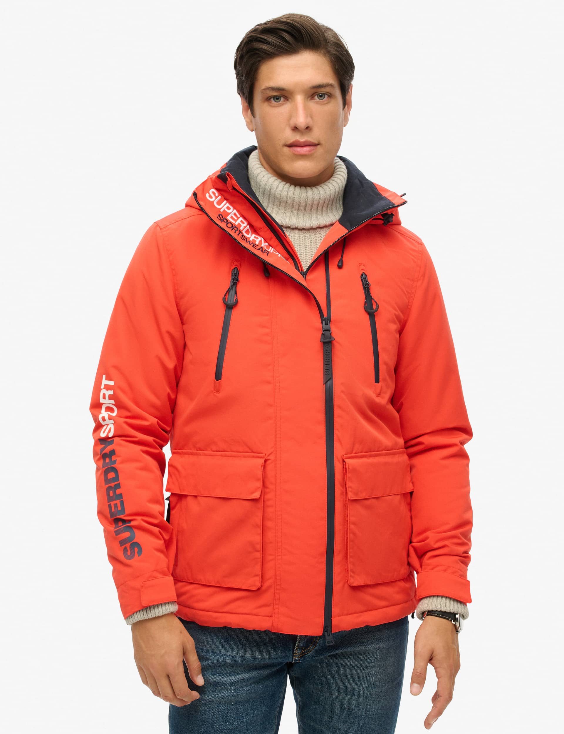 Superdry Men's Hooded Padded Utility Windbreaker Jacket - Orange, Orange