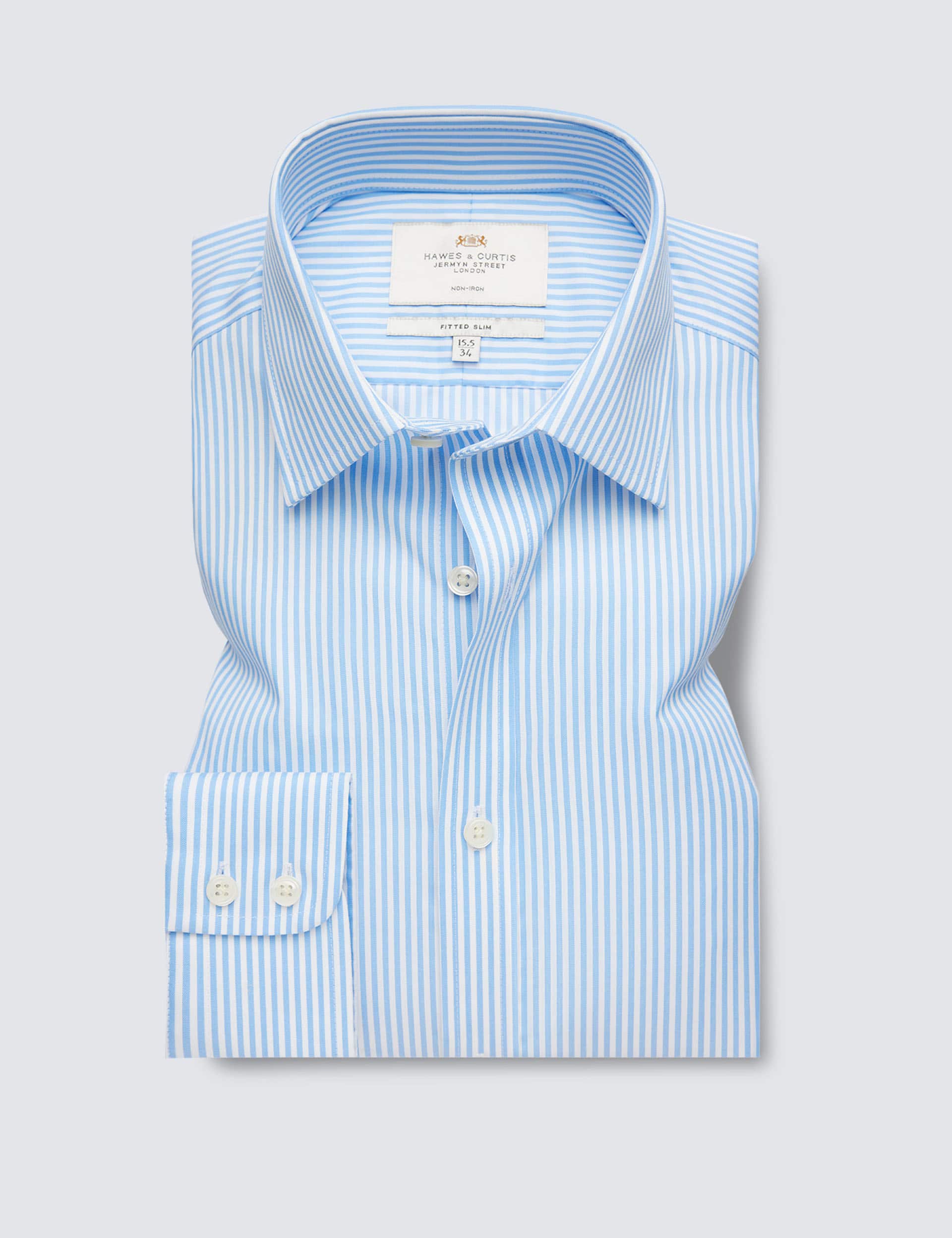 Hawes & Curtis Men's Fitted Slim Non Iron Pure Cotton Striped Shirt
