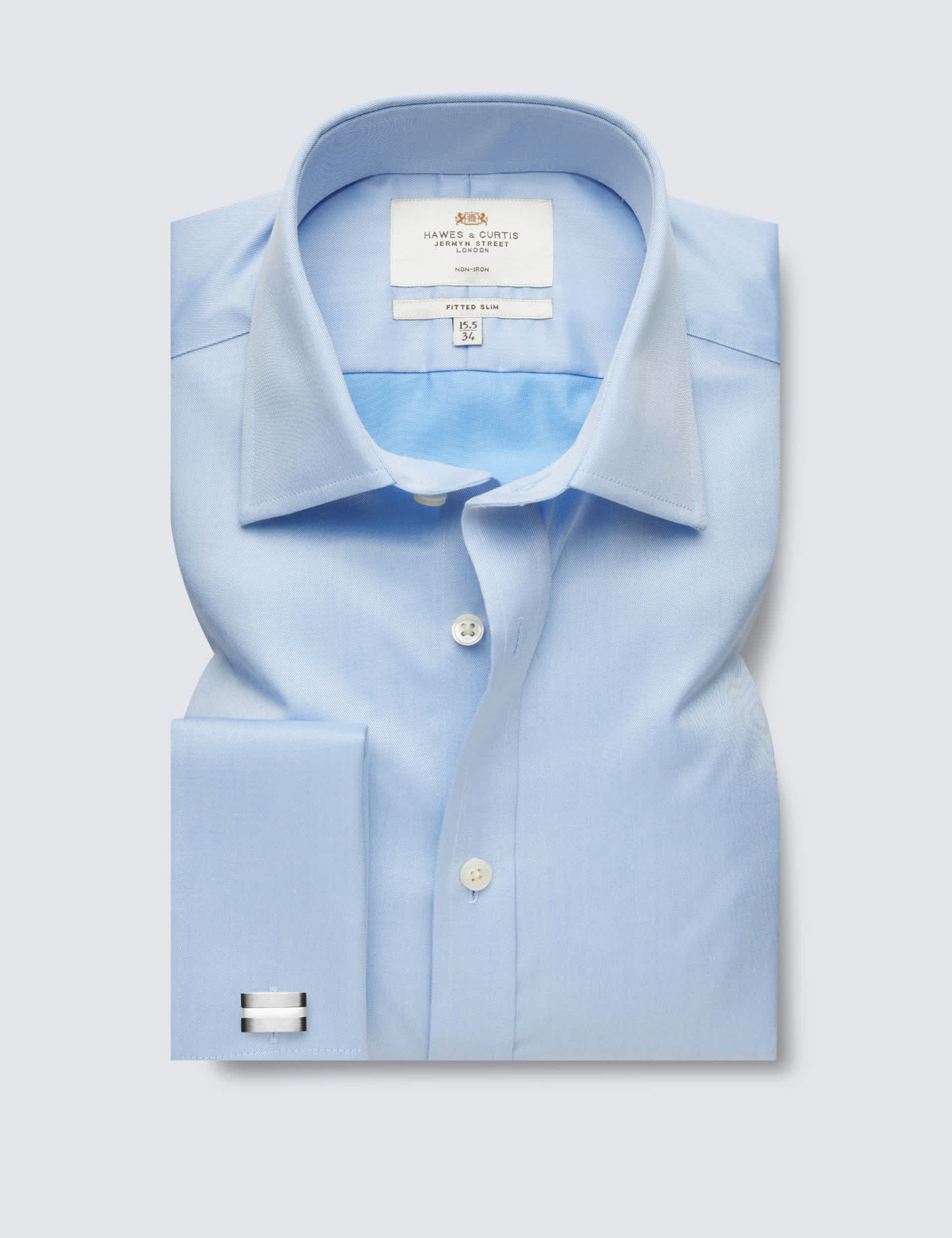 Hawes & Curtis Men's Fitted Slim Non Iron Pure Cotton Twill Shirt - 14.533 - Blue, Blue,White