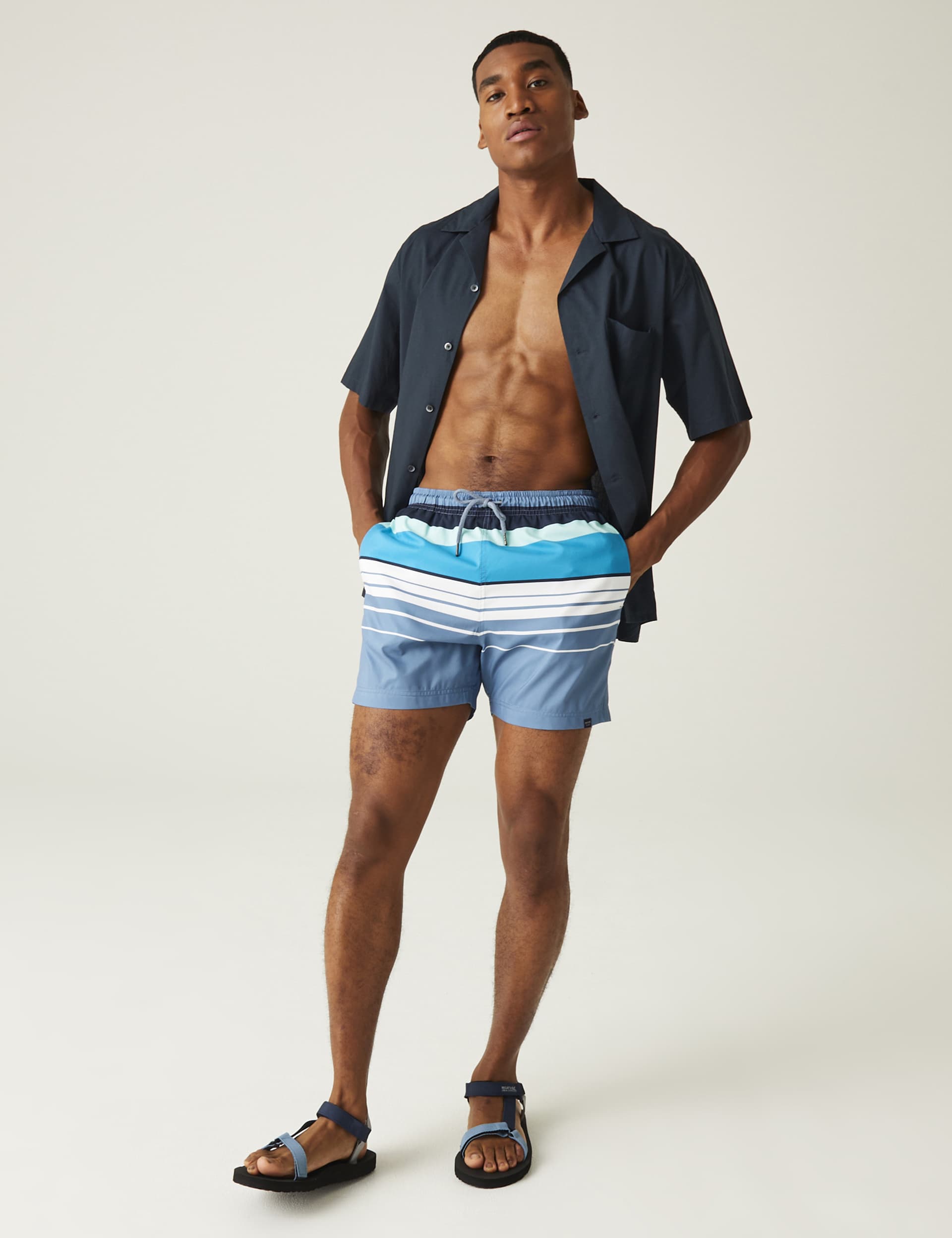 Regatta Men's Loras Quick Dry Pocketed Striped Swim Shorts - XL - Blue Mix, Navy Mix,Blue,Blue Mix