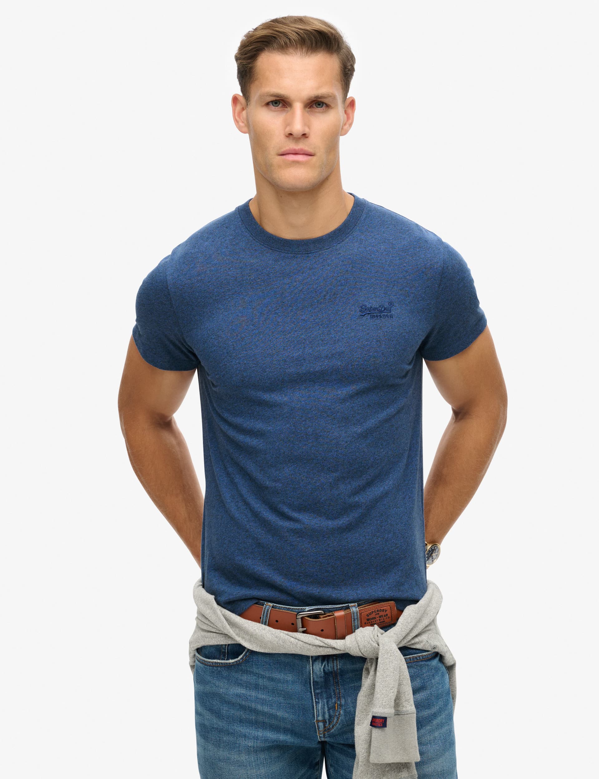 Superdry Men's Slim Fit Pure Cotton Crew Neck T-Shirt - Blue, Blue