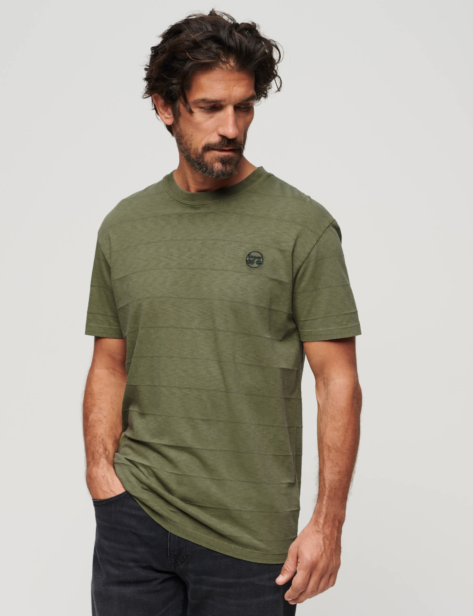 Superdry Men's Pure Cotton Textured T-Shirt - L - Khaki, Khaki