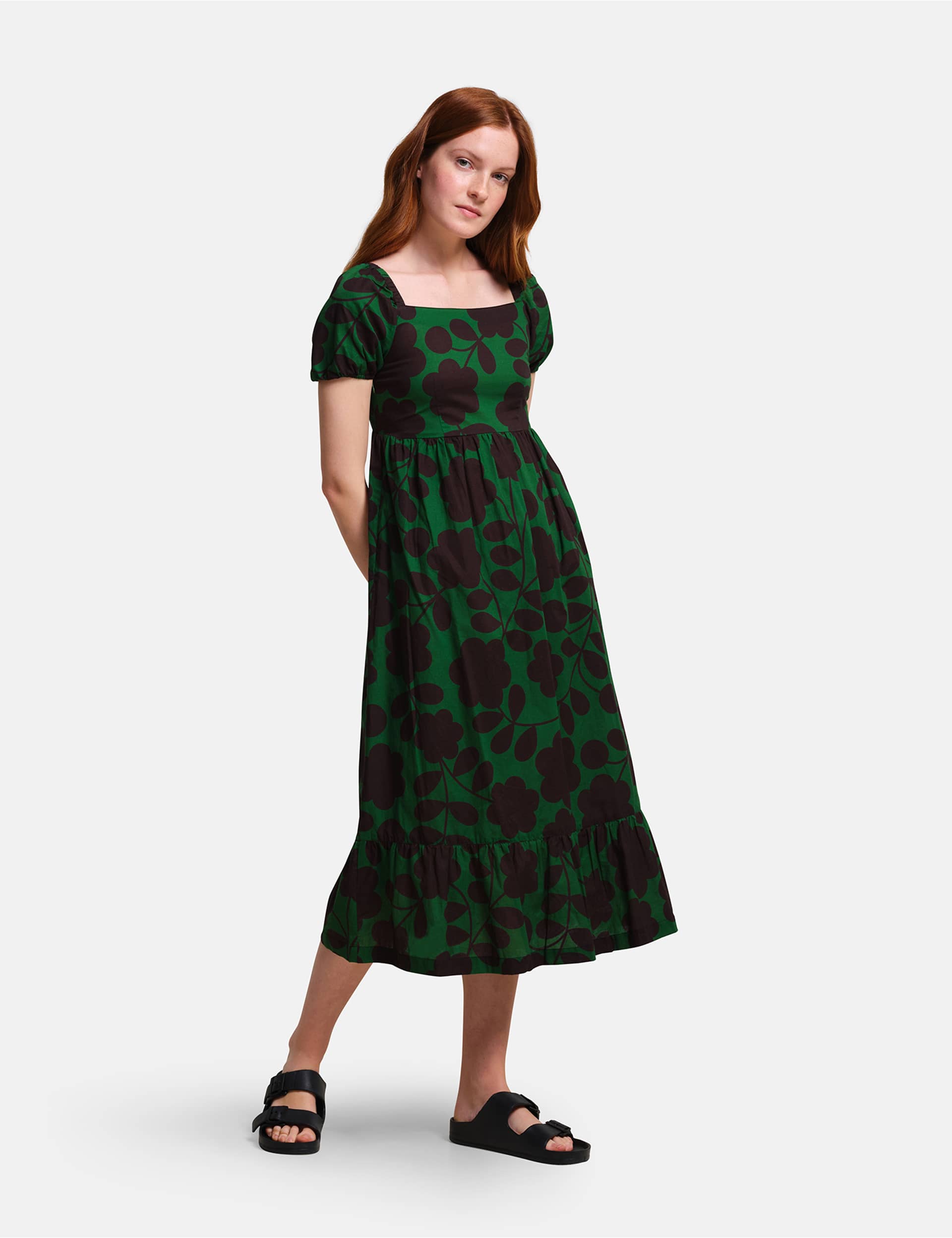 Regatta Women's Orla Pure Cotton Floral Midi Waisted Dress - 12 - Green Mix, Green Mix