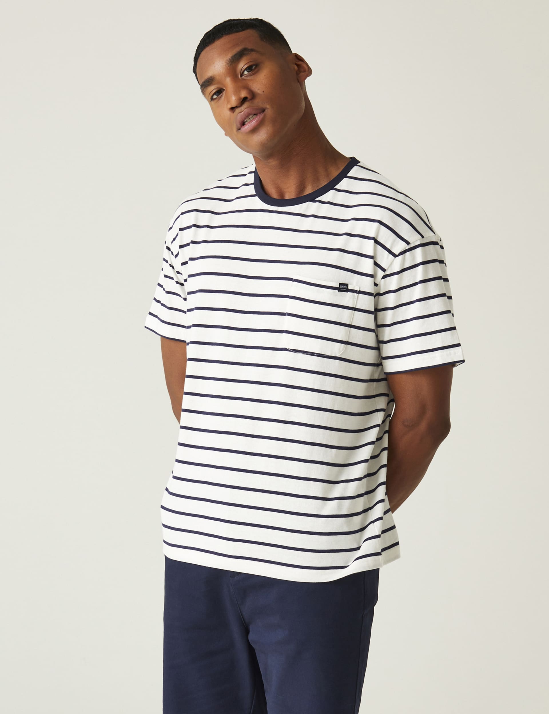 Regatta Men's Shorebay Tee II Pure Cotton Striped T-Shirt - XXXL - White Mix, Navy Mix,White Mix