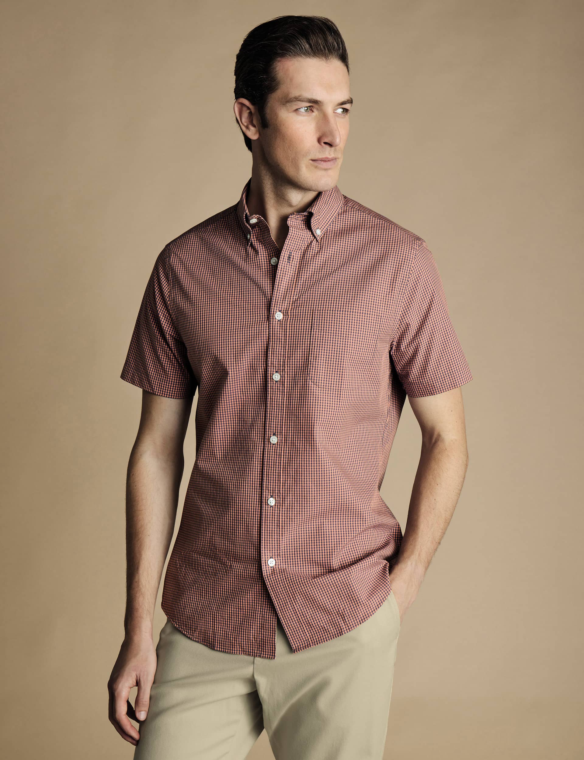 Charles Tyrwhitt Men's Slim Fit Non Iron Pure Cotton Check Shirt