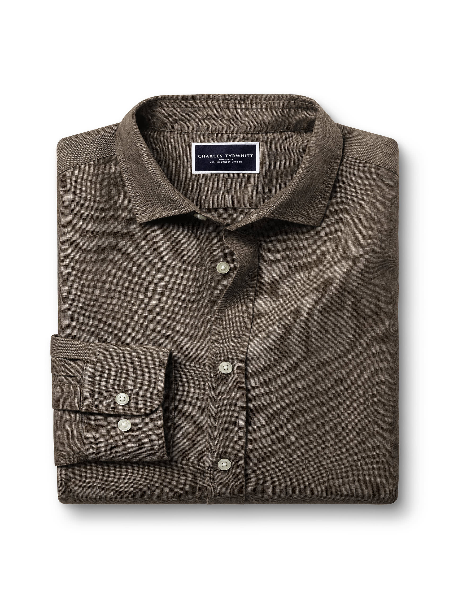 Charles Tyrwhitt Men's Slim Fit Pure Linen Shirt - Mocha, Mocha