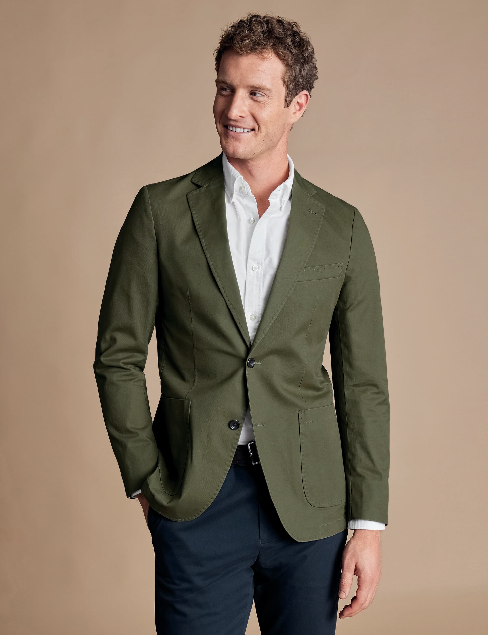 Charles Tyrwhitt Men's Slim Fit Cotton Rich Stretch Jacket - 40REG - Olive, Olive